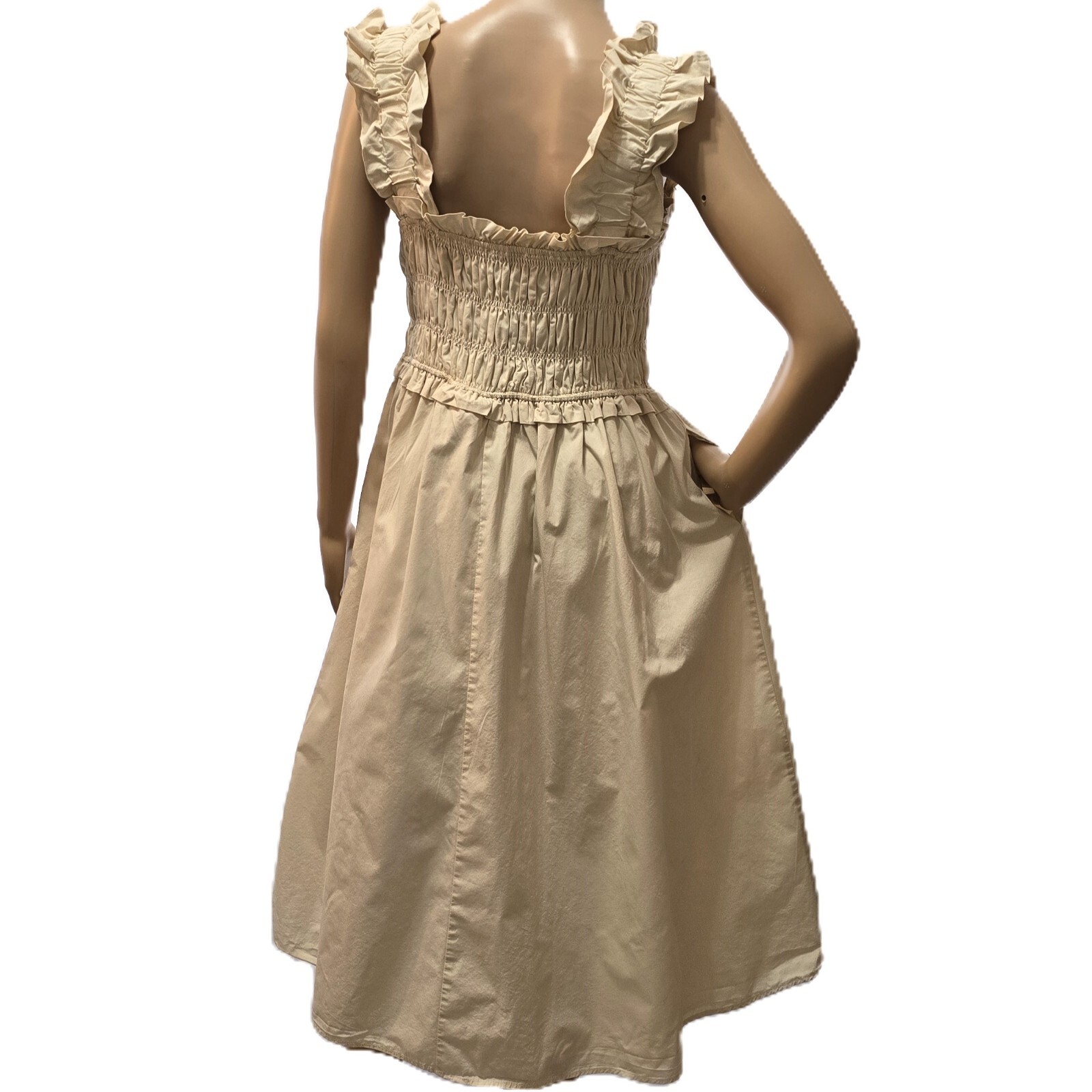 English Factory Women's Ruffled Shoulder Straps Midi Dress | Beige | Size S