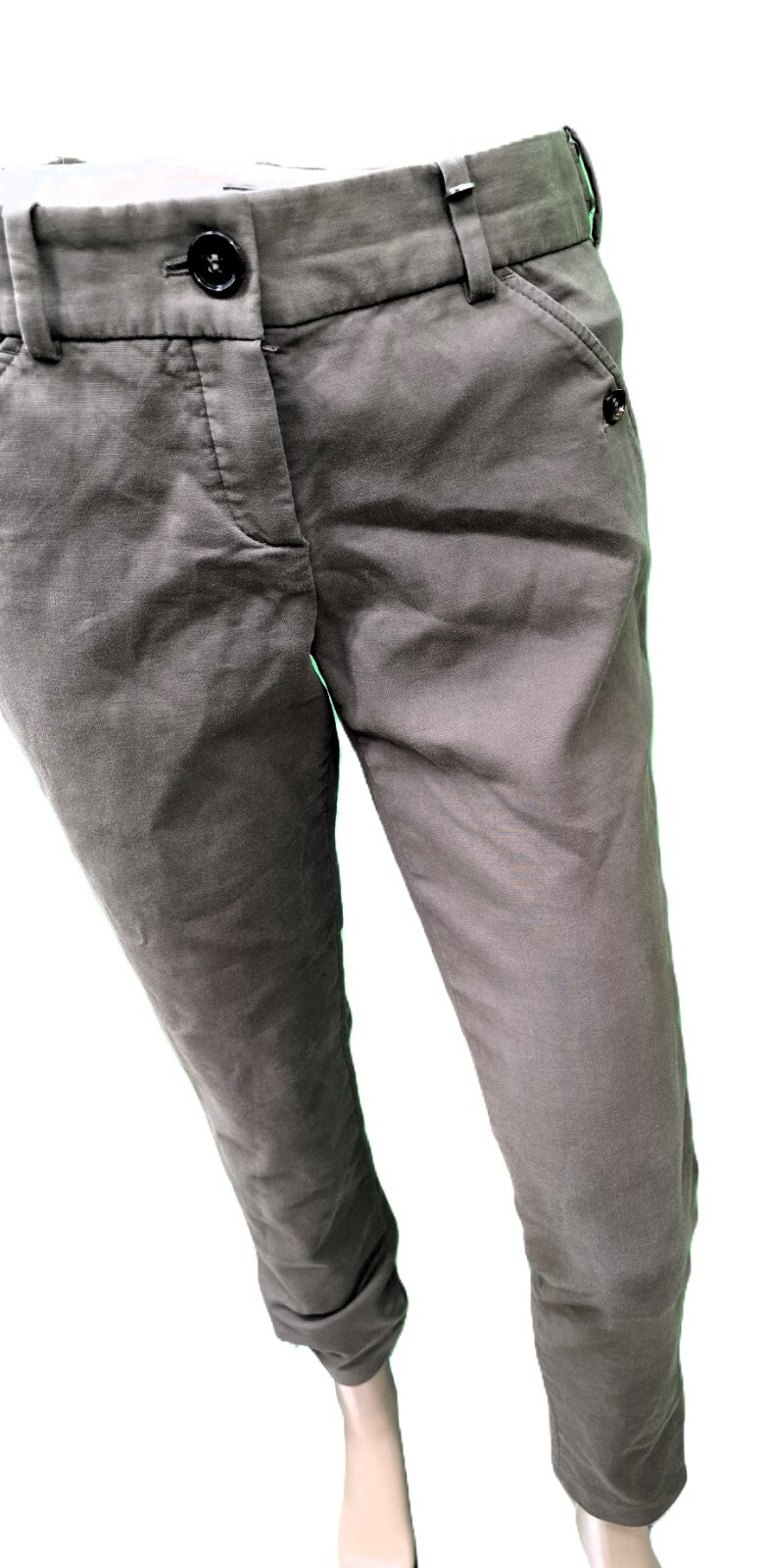Massimo Dutti Women's Pants Size 6 - Khaki, Cuffed Hems, Casual Elegance