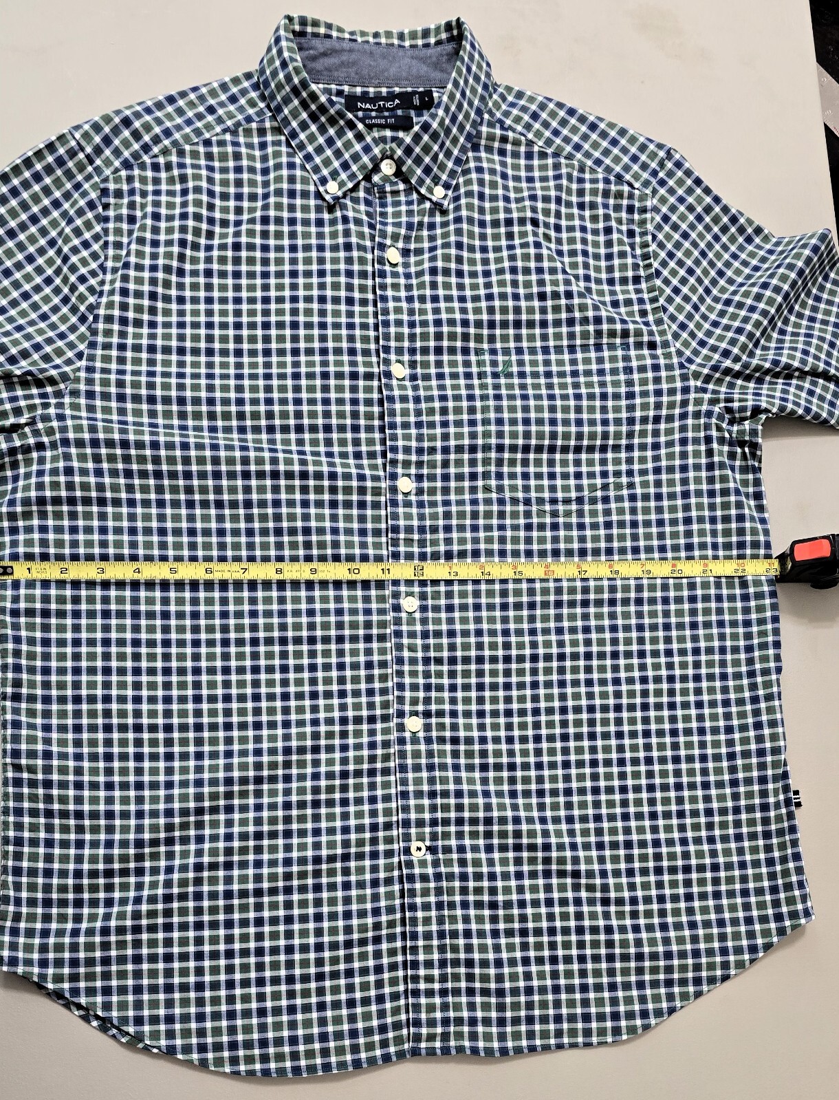 NAUTICA Mens Blue/Green Plaid Dress Shirt - Size L - Long Sleeve
