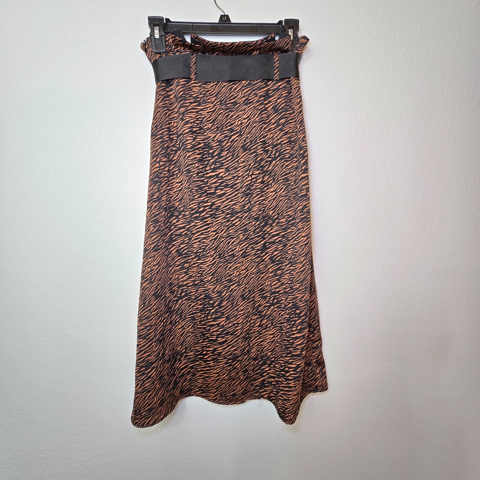 ZARA Animal Print Midi Skirt with Belt - Size XS – Flowy Black & Brown