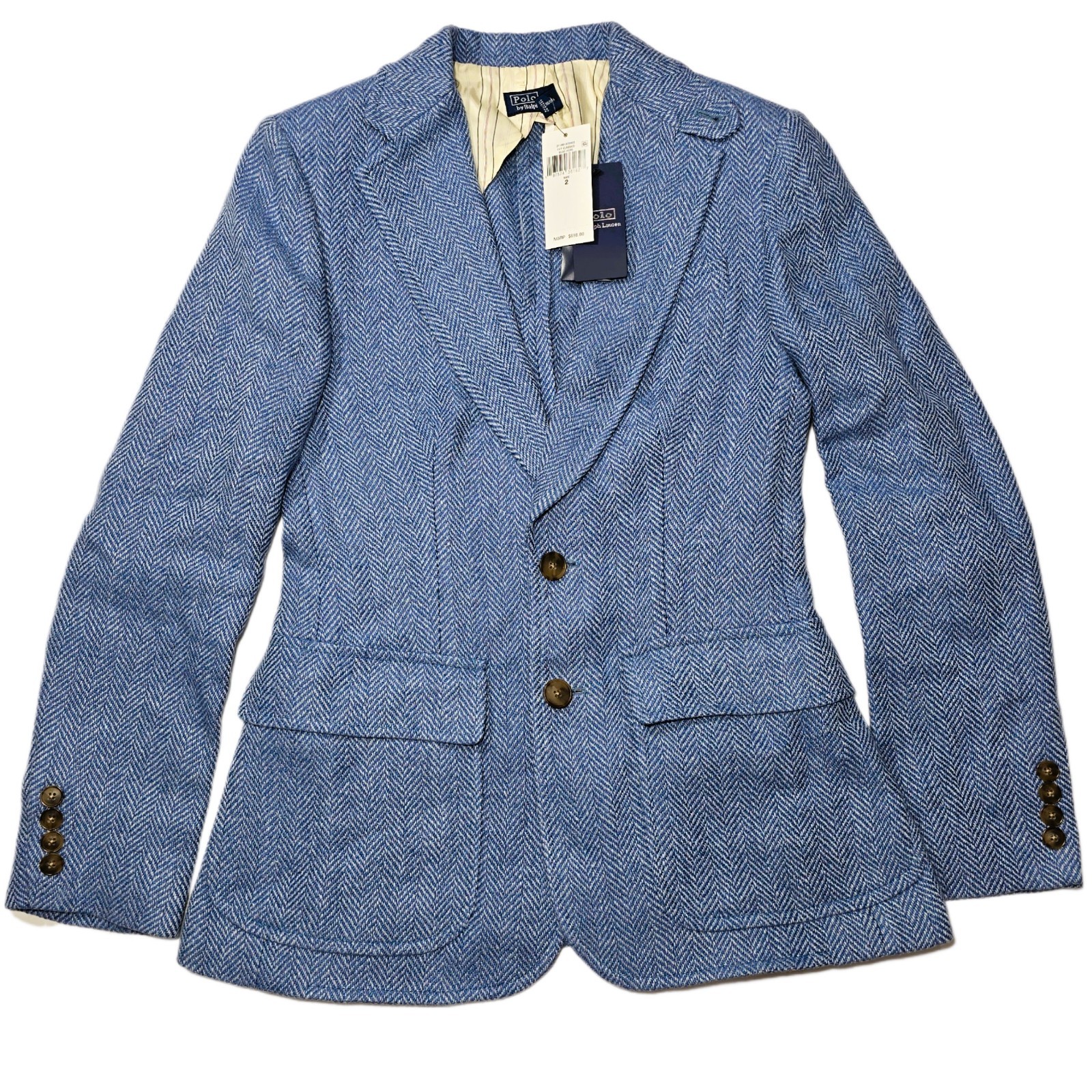 Polo Ralph Lauren Women’s Herringbone Linen Silk Wool Blazer Size 2 NWT