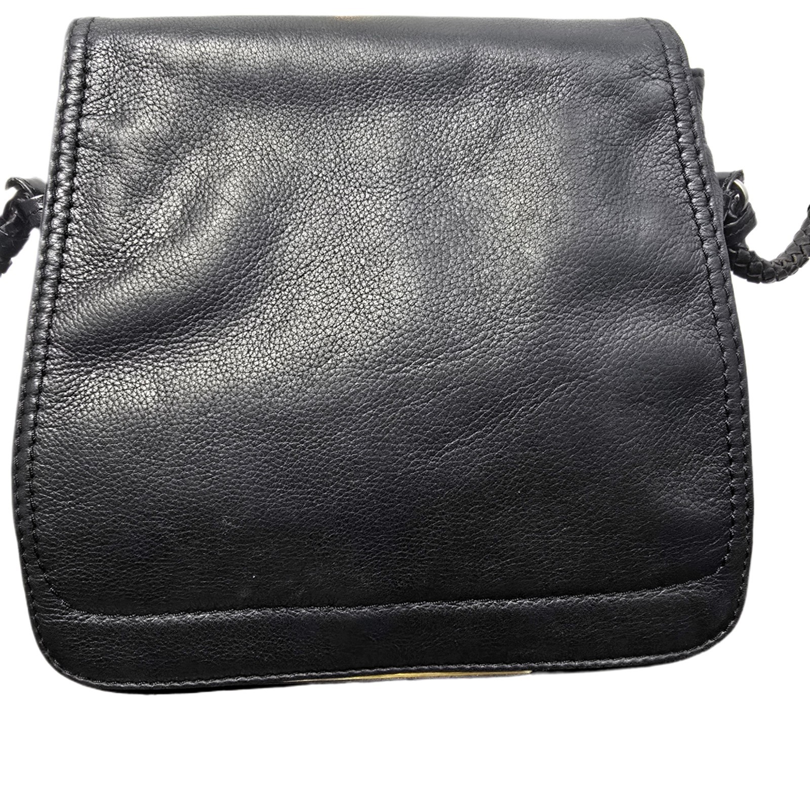 Woolrich Black Genuine Leather Crossbody Bag Braided Strap Multiple Pockets - Used