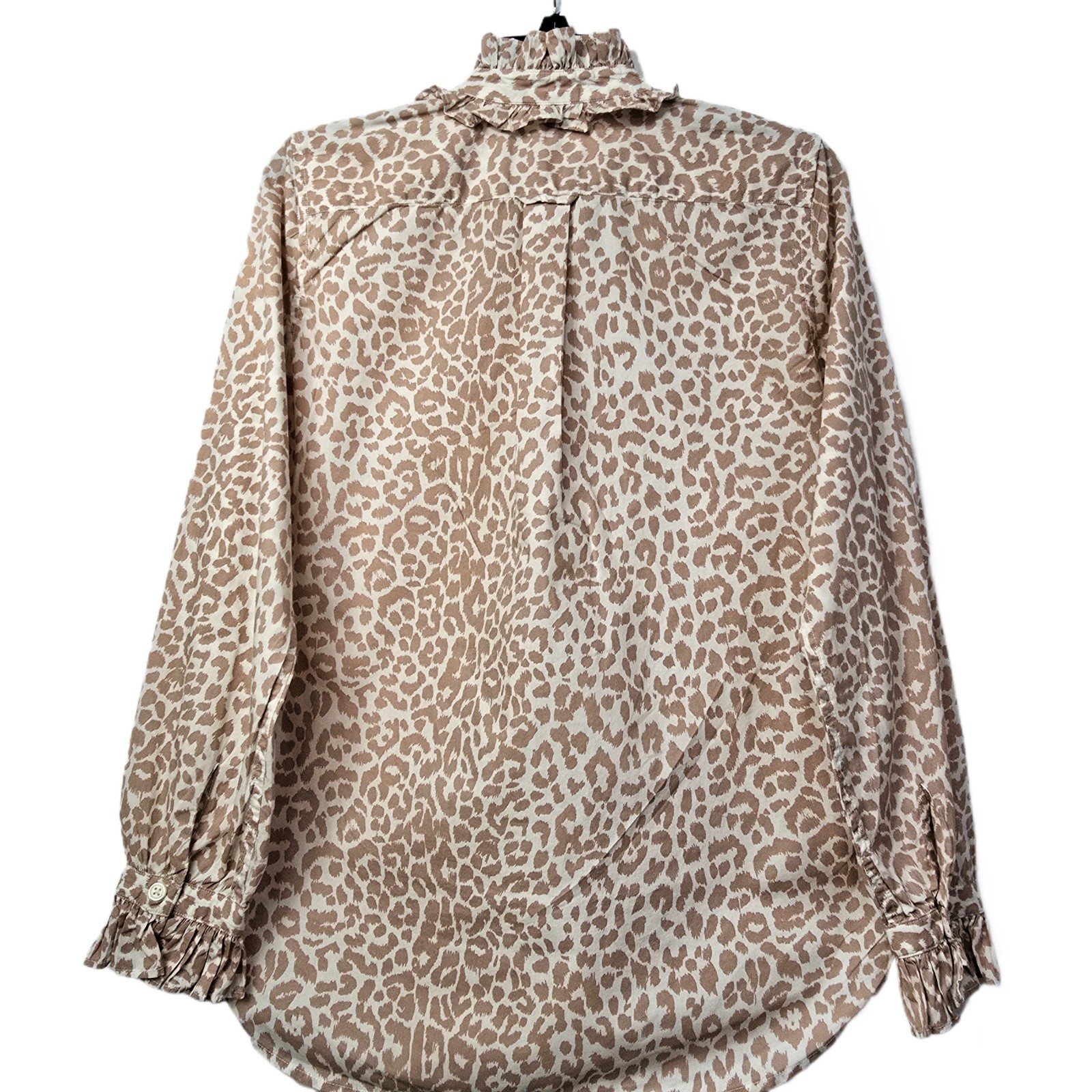 J Crew Women’s Classic-Fit Leopard Print Ruffle Neck & Cuff Shirt Blouse Sz 2