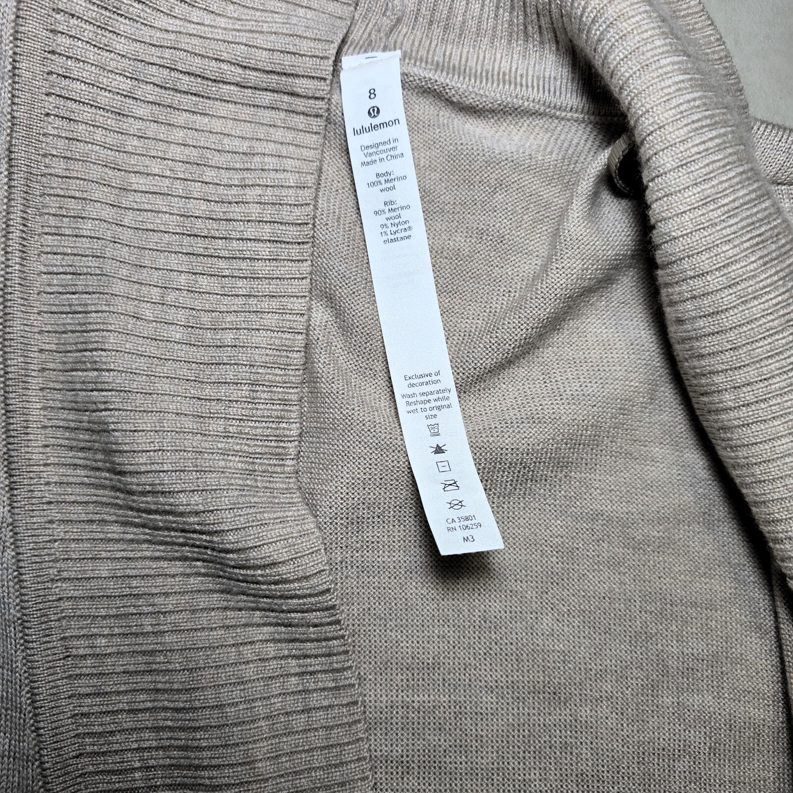 Lululemon Merino Wool Cardigan Sweater – Size 8 – Cream