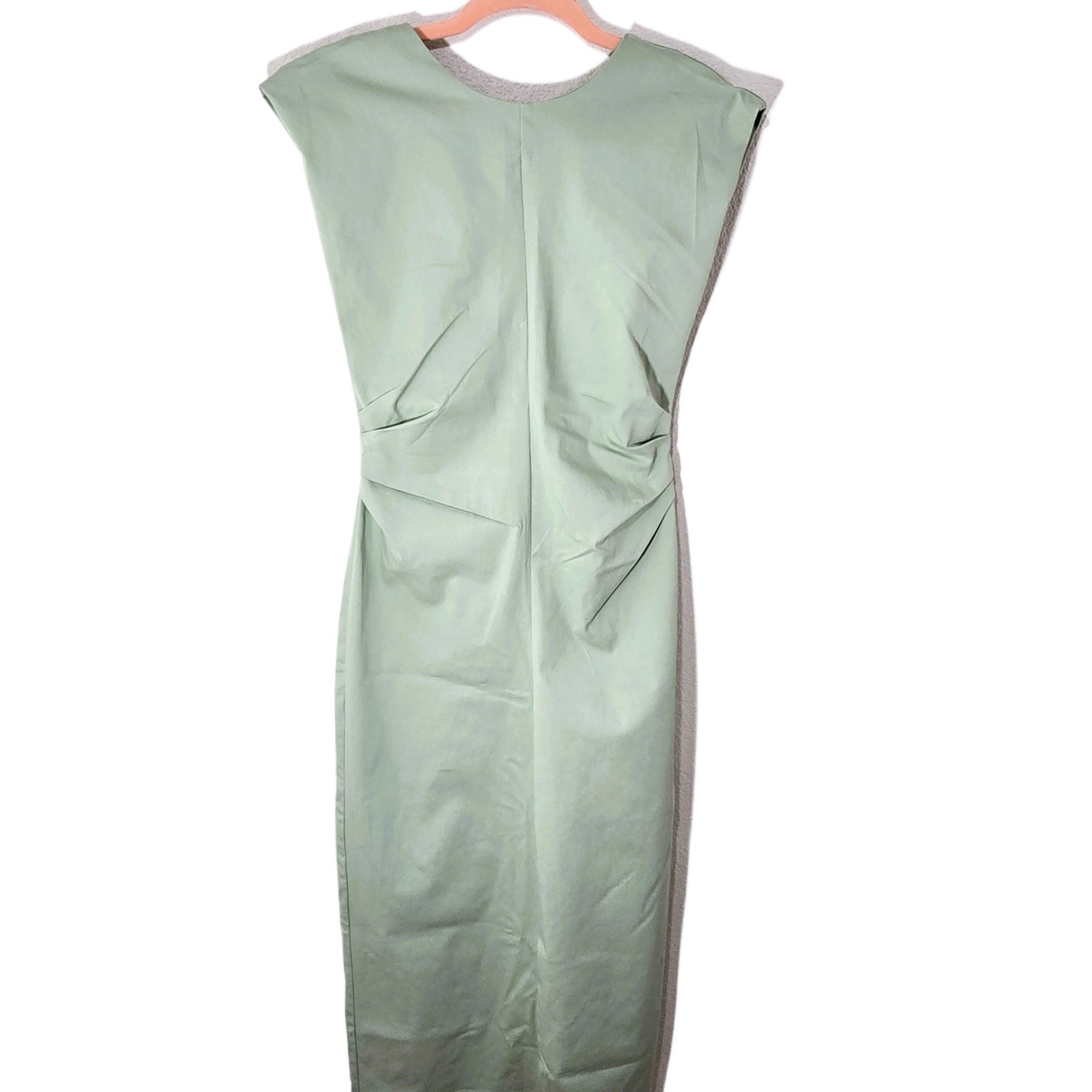 ZARA Women’s Green Sleeveless Pleated Waist Midi Dress Size S NWT