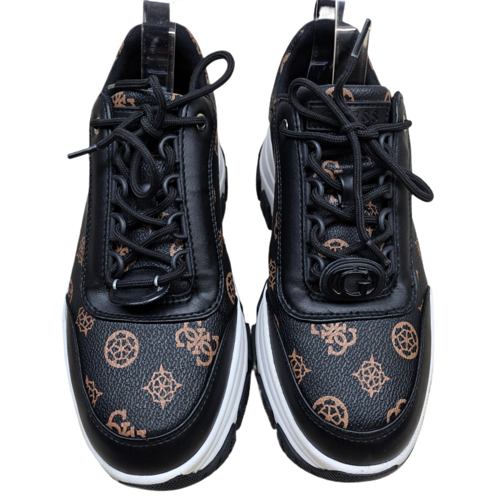 GUESS Women’s Bria Chunky Logo Sneaker Size 8 Black 4G Monogram Platform