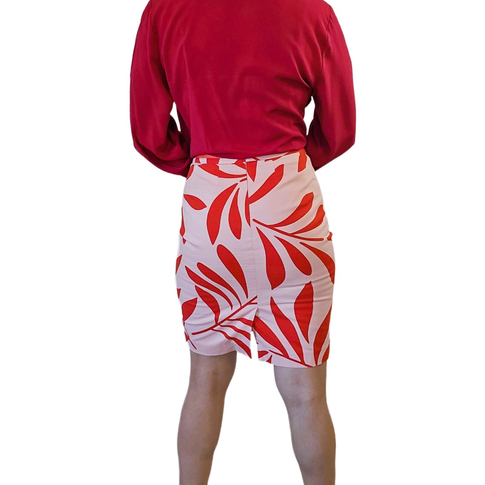 Boden Women's Pink/Red Floral Print Cotton Pencil Skirt, Lined, Size 4