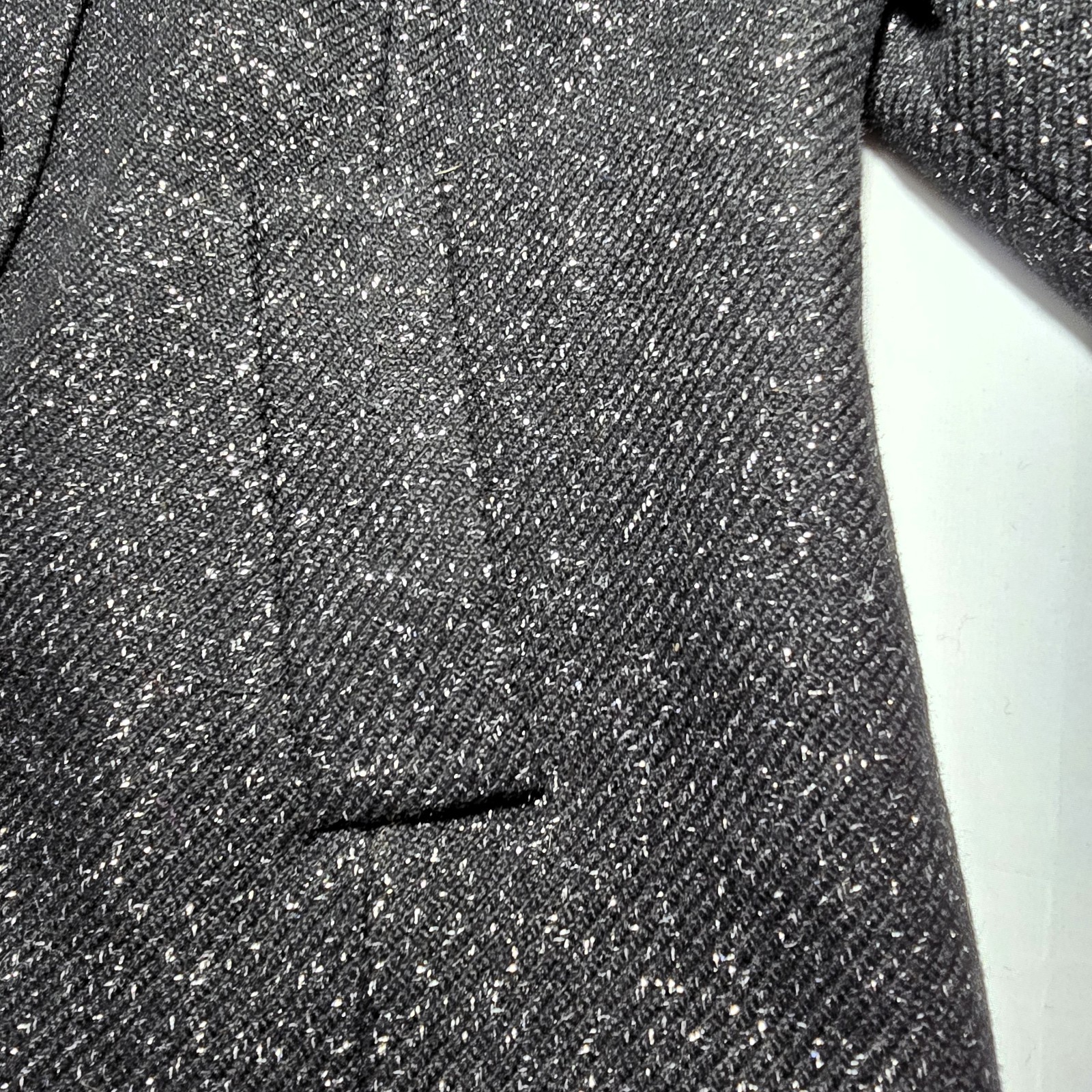 Halogen Virgin Wool Double-Breasted Black Silver Metallic Blazer Large