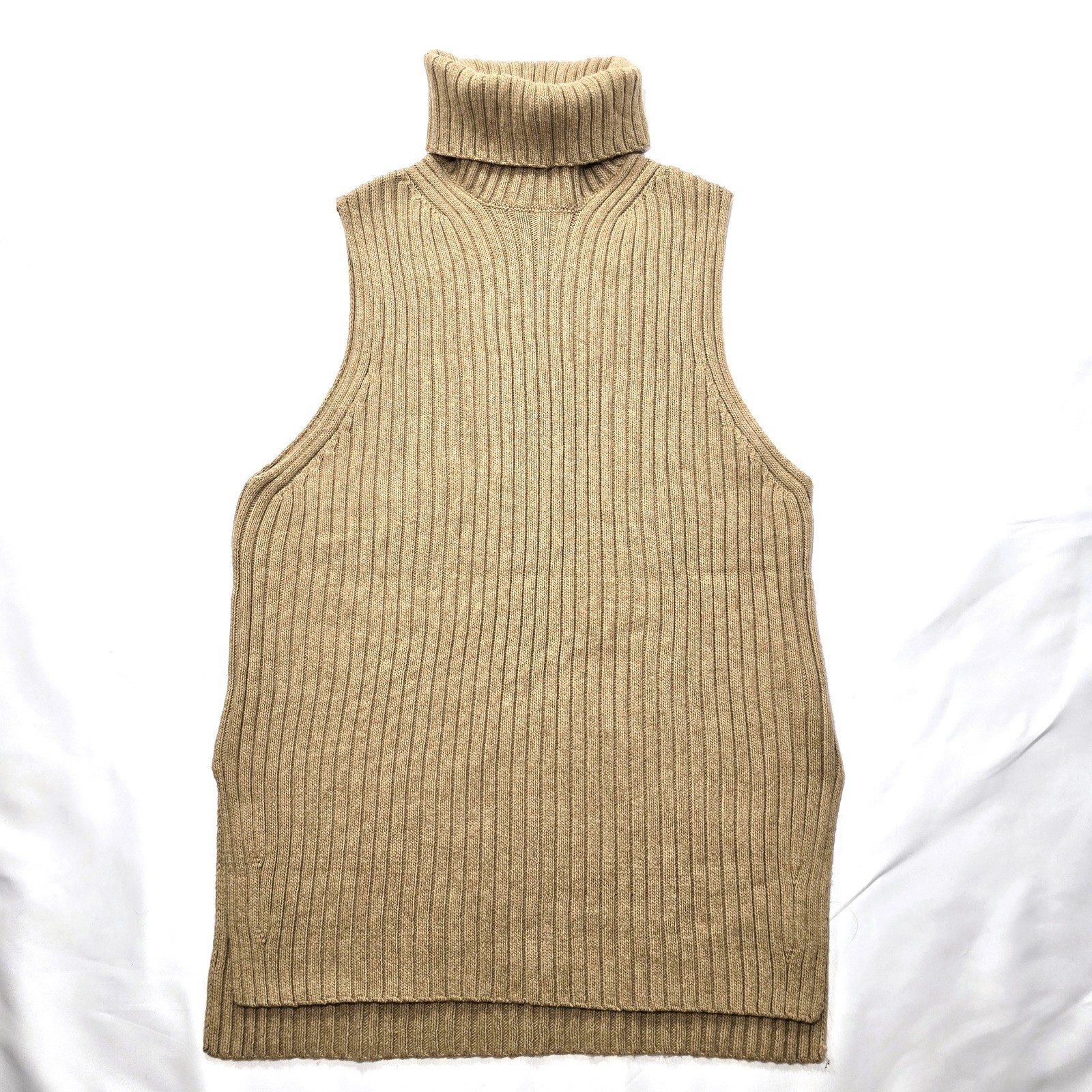 H&M Women’s Chunky Wool Blend Turtleneck Sweater Vest Tan Size S