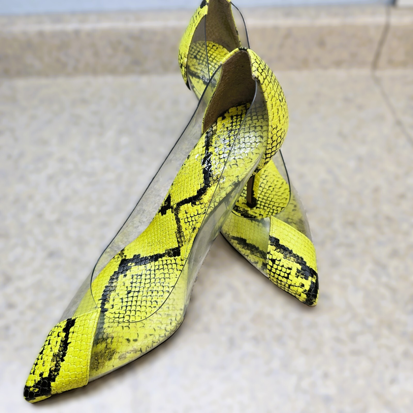 Vince Camuto Poised Snakeskin Clear Panel Pointed Toe Pumps – Size 8.5