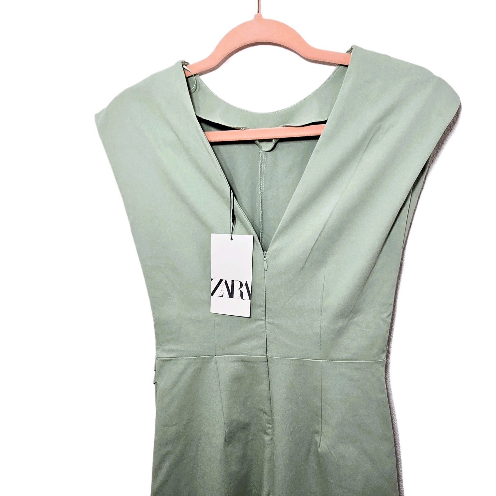 ZARA Women’s Green Sleeveless Pleated Waist Midi Dress Size S NWT