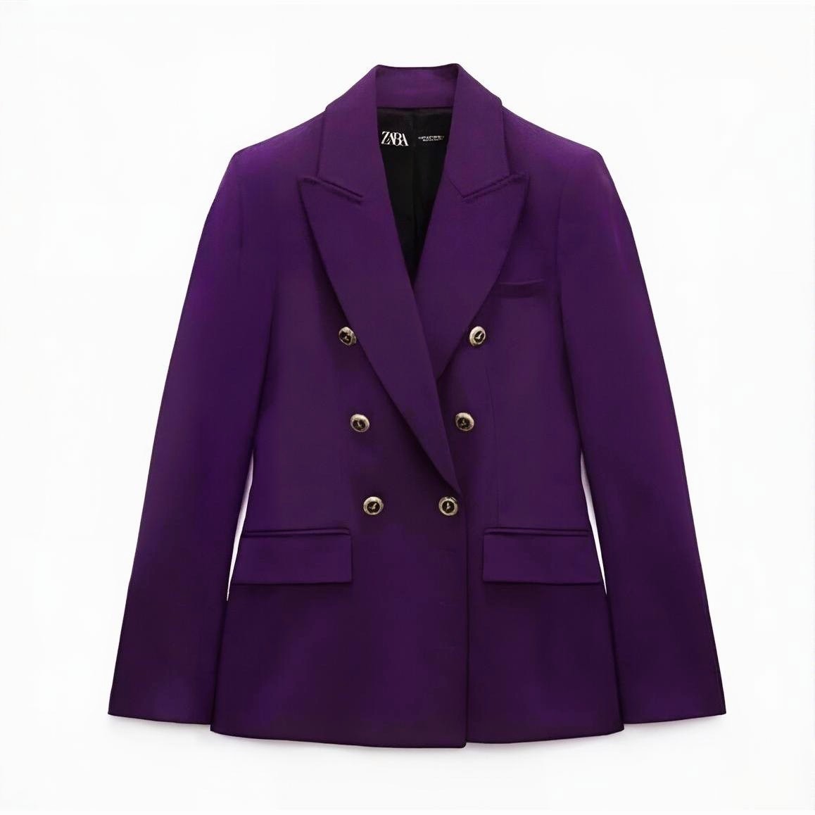 Zara Purple Double-Breasted Blazer Gold Buttons | Women’s Size S