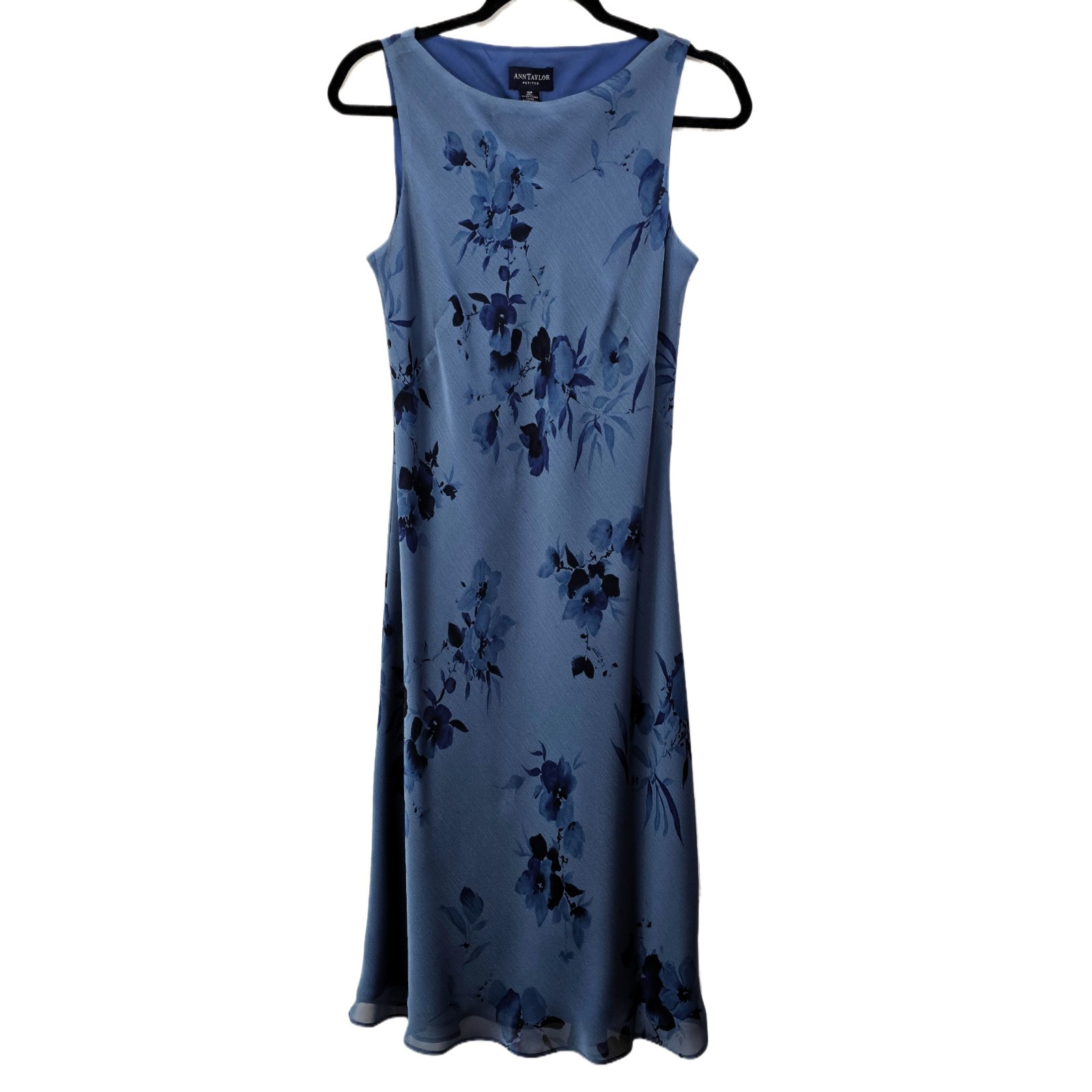 Ann Taylor Women's Blue Floral Midi Dress Size 10P Vintage Made in Korea