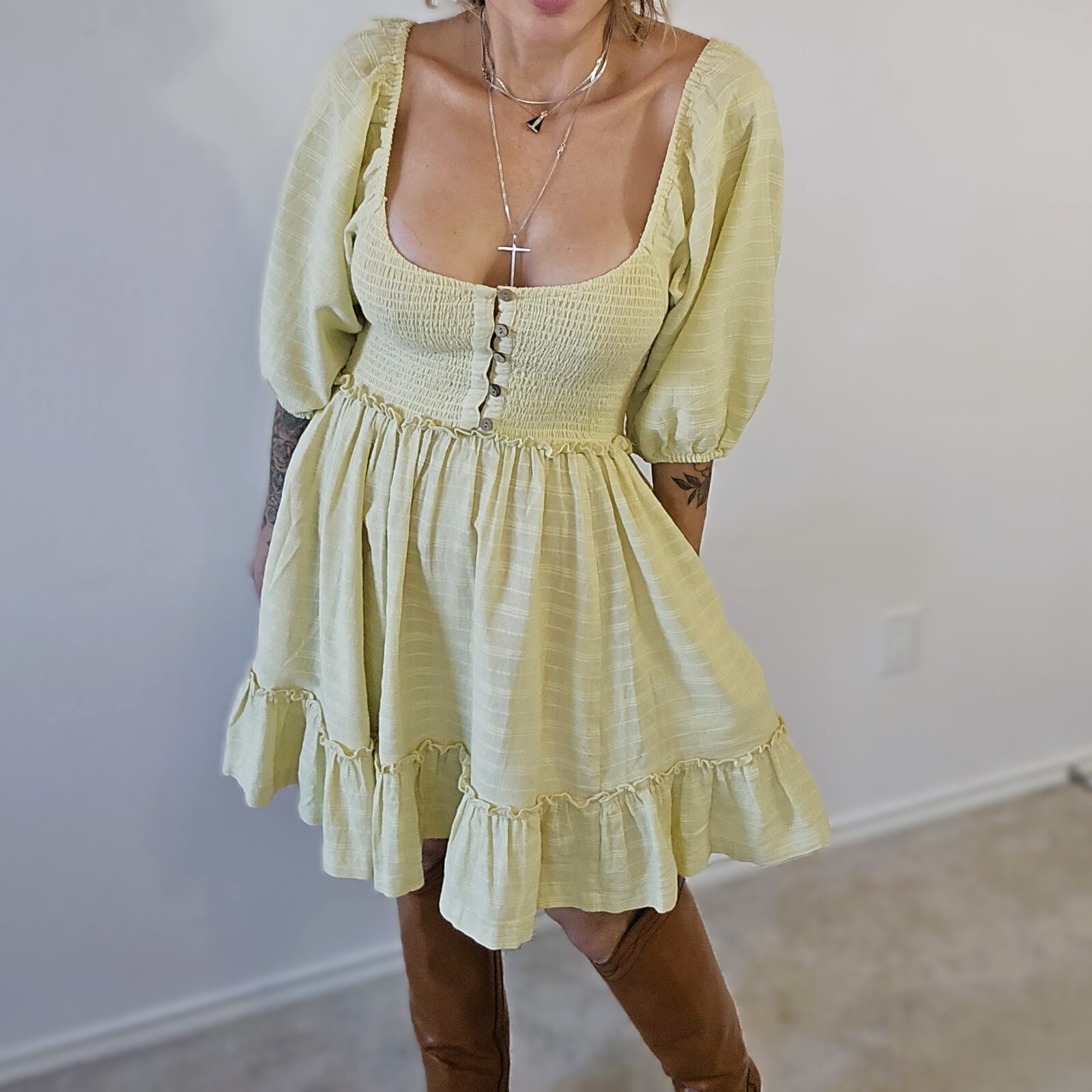 Free People Romantic Yellow Mini Dress – A Stunning Choice for Women, Size XS