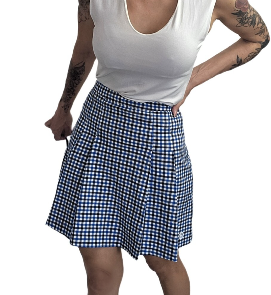 Tory Sport Gingham Golf Skirt Women’s Sz 0 Navy Blue White Stretch Tennis