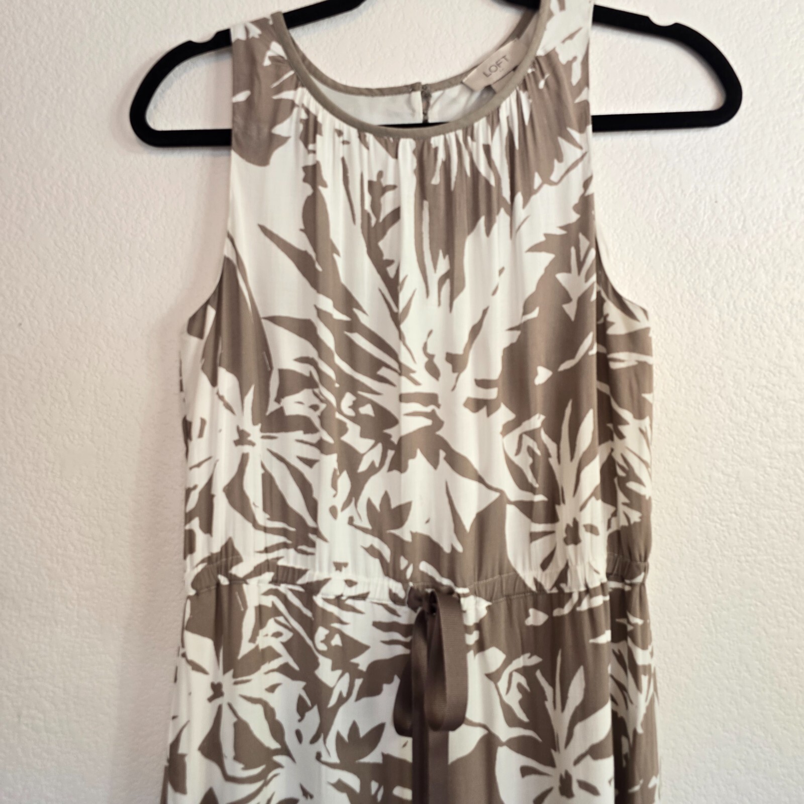 LOFT Women’s Brown White Floral Maxi Dress Sz 2 Sleeveless Tie Waist