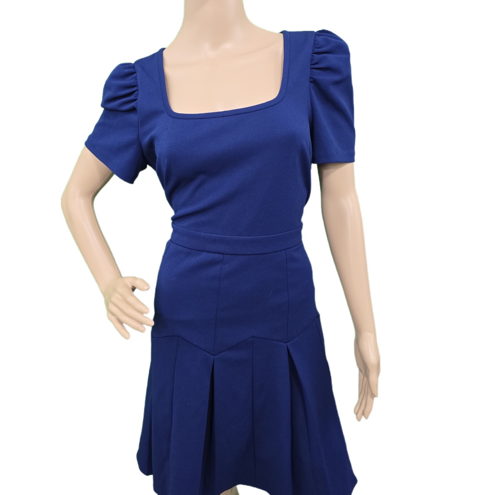 KARL LAGERFELD PARIS Women's Scuba Crepe A-Line Puff-Sleeve Pleat-Skirt Dress 10