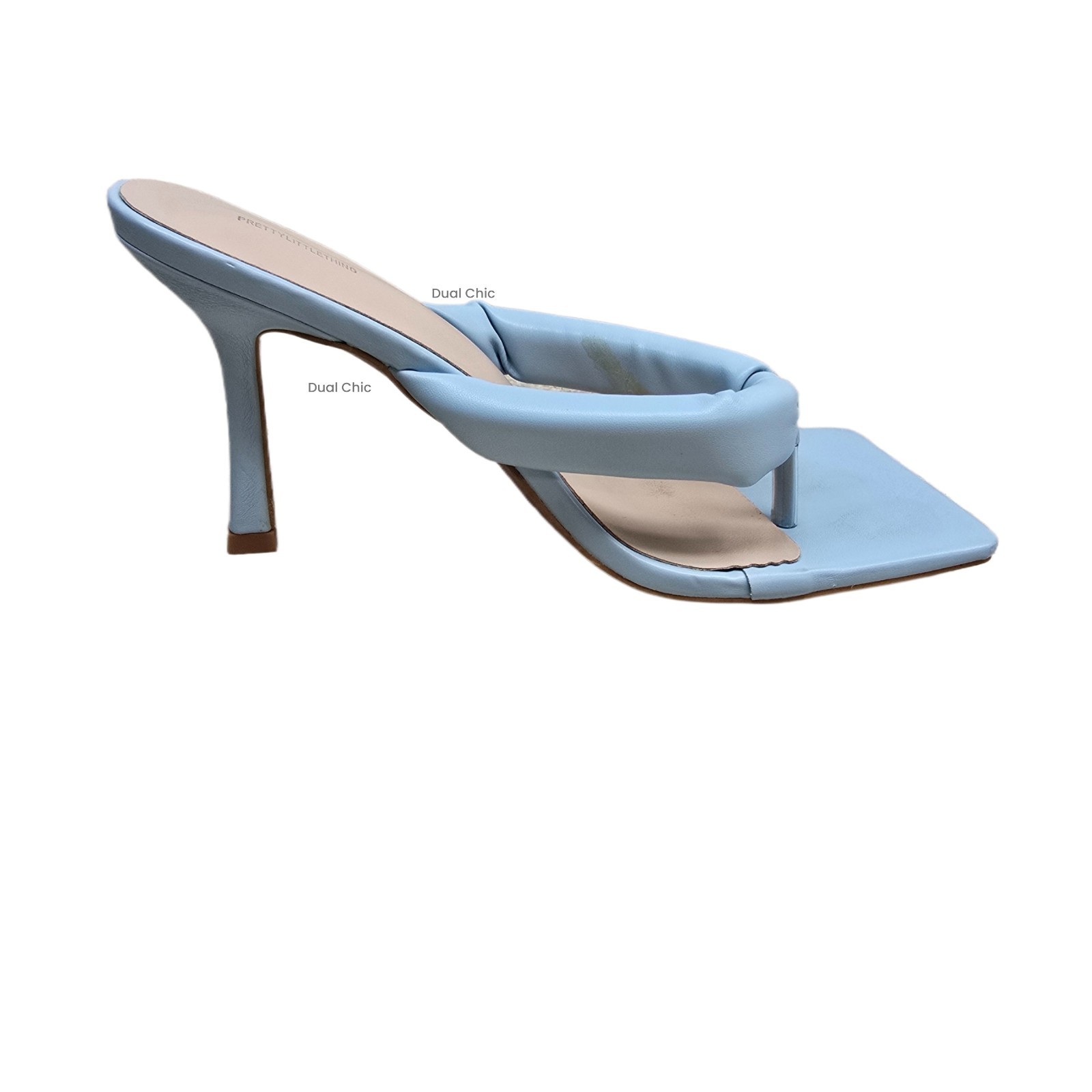 PrettyLittleThing Women's Blue Square Toe Thong Mid Heel Sandals US 8 – New
