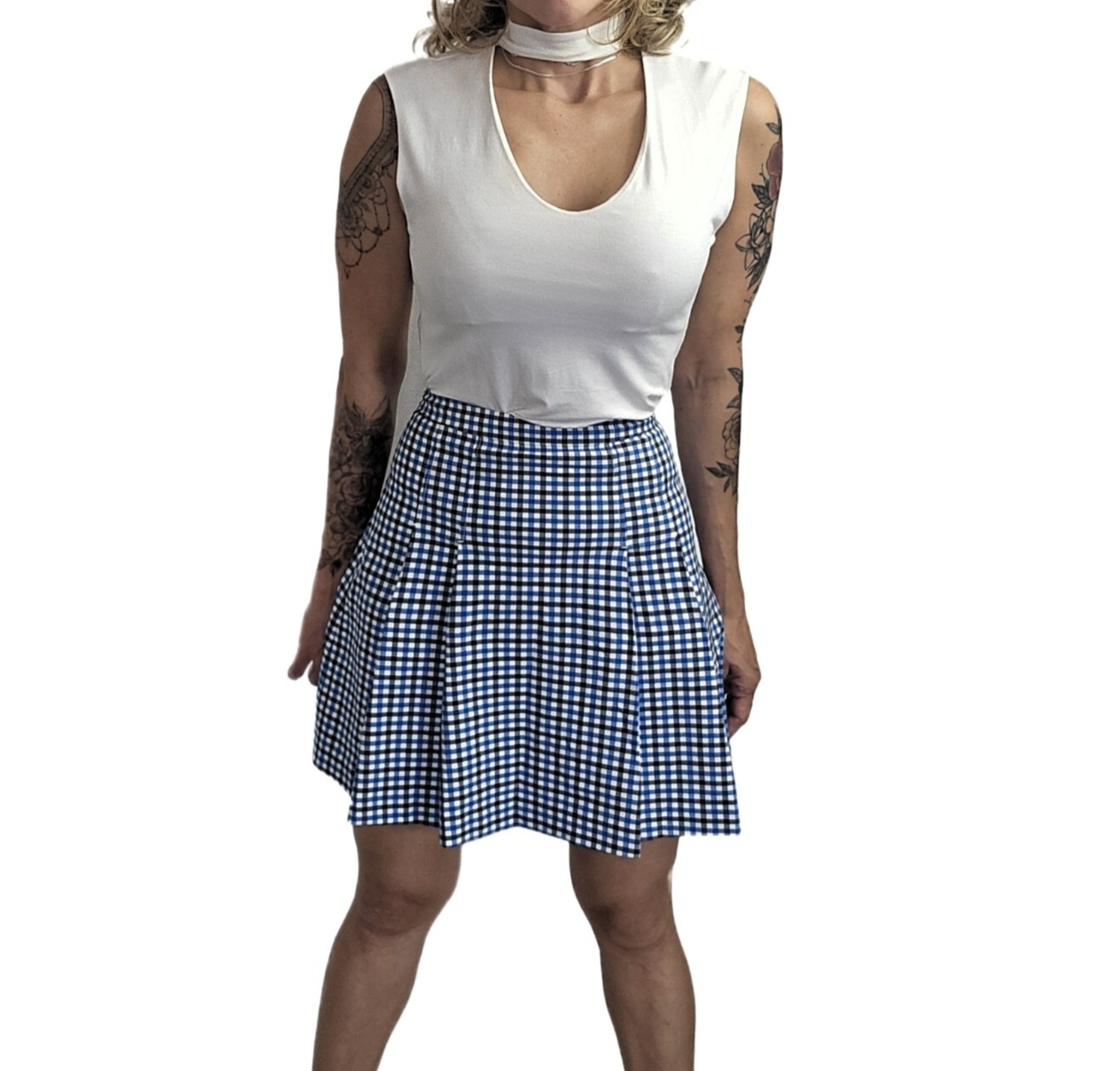 Tory Sport Gingham Golf Skirt Women’s Sz 0 Navy Blue White Stretch Tennis