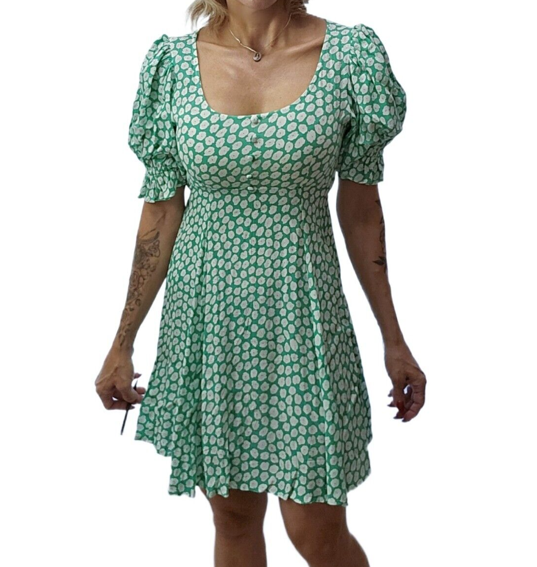 NWT Faithfull the Brand La Barben Mini Dress Cora Floral, Green, Size 6