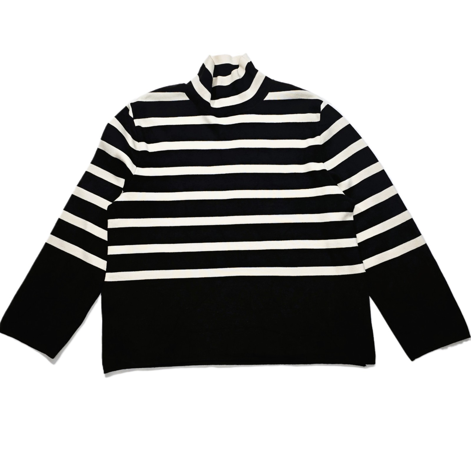 H&M Women’s Striped Turtleneck Sweater Black Ivory Fine Knit Size M