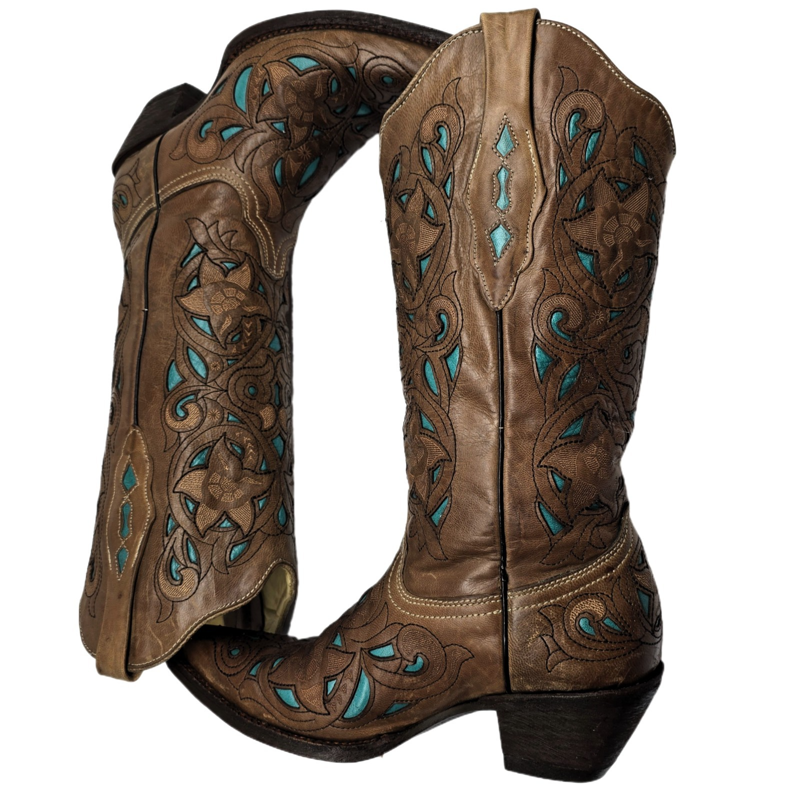 Corral Women’s Western Cowboy Boots Brown Turquoise Leather Size 7M