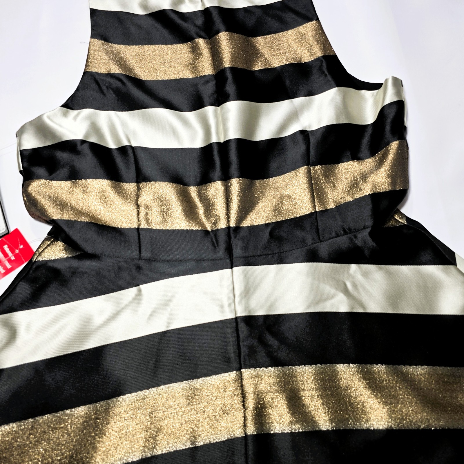 NWT TAHARI Women’s Sleeveless Striped Gold Black Fit & Flare Dress Sz 10