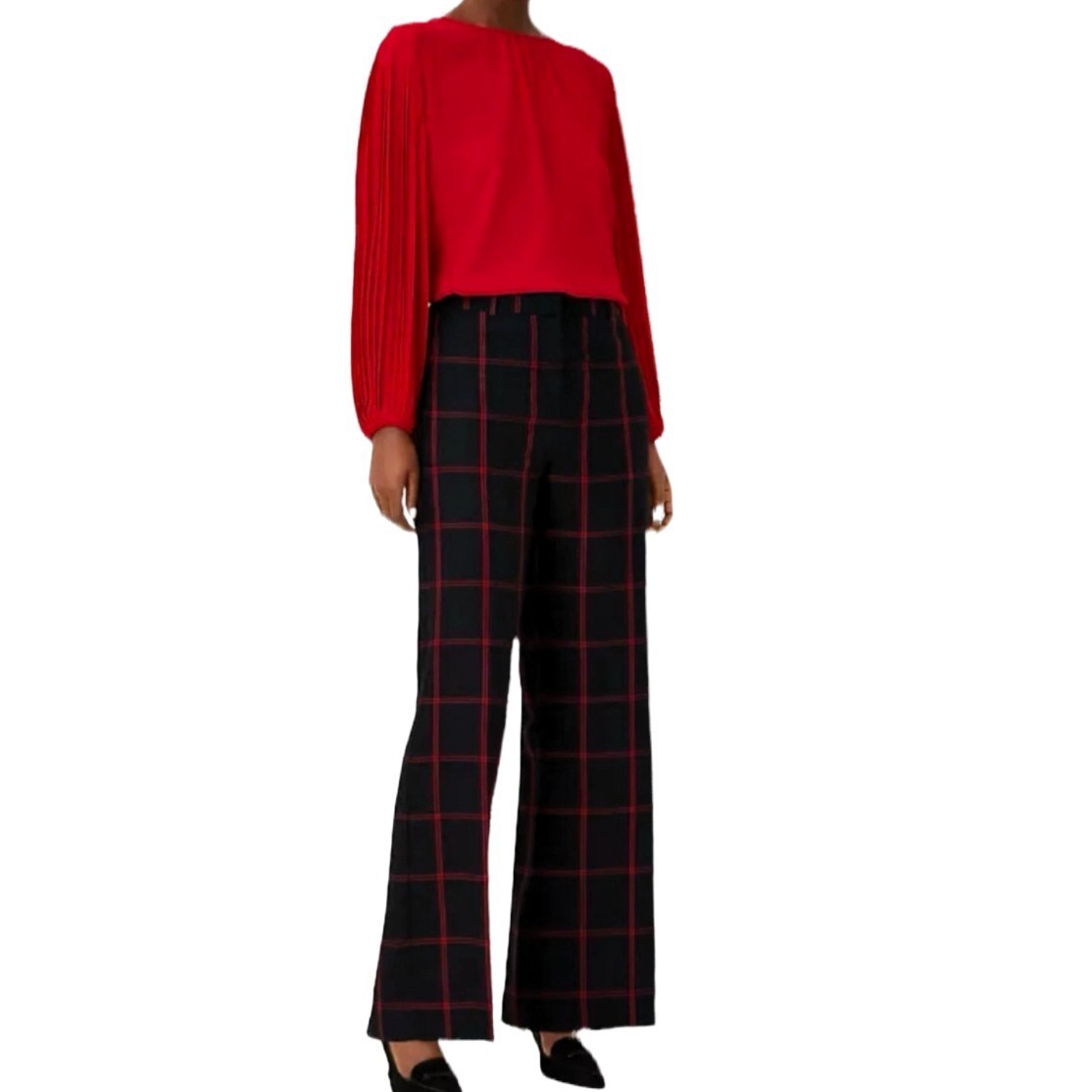 Ann Taylor NWT Sz 6 High Waist Wide Leg Plaid Pants Black Red Classic