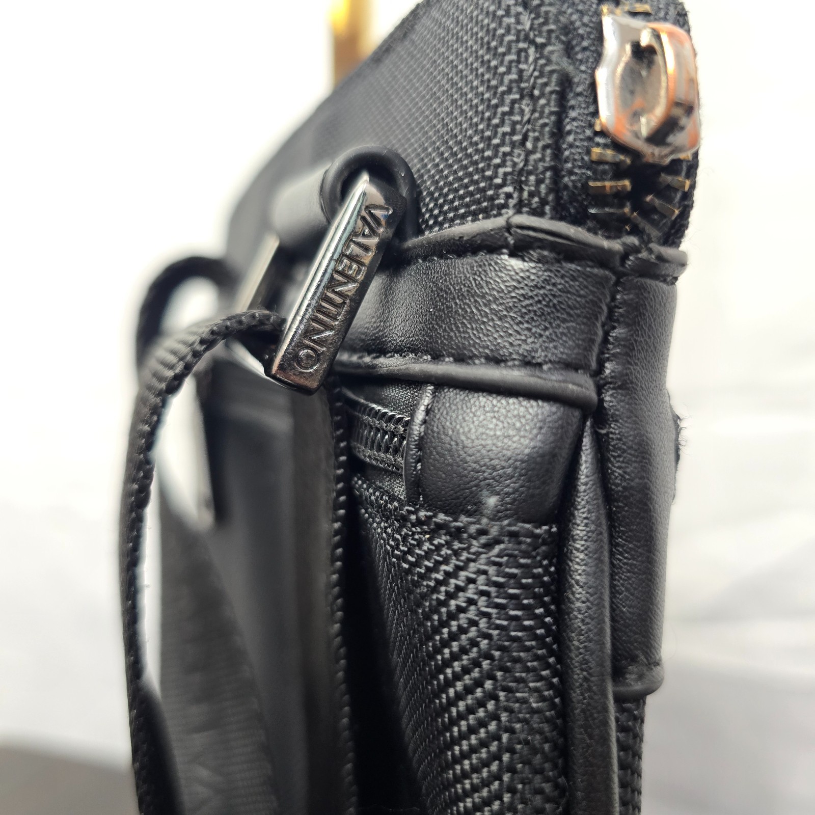 Valentino Men's Anakin Black Flight Crossbody Bag Canvas Leather Trim - Used