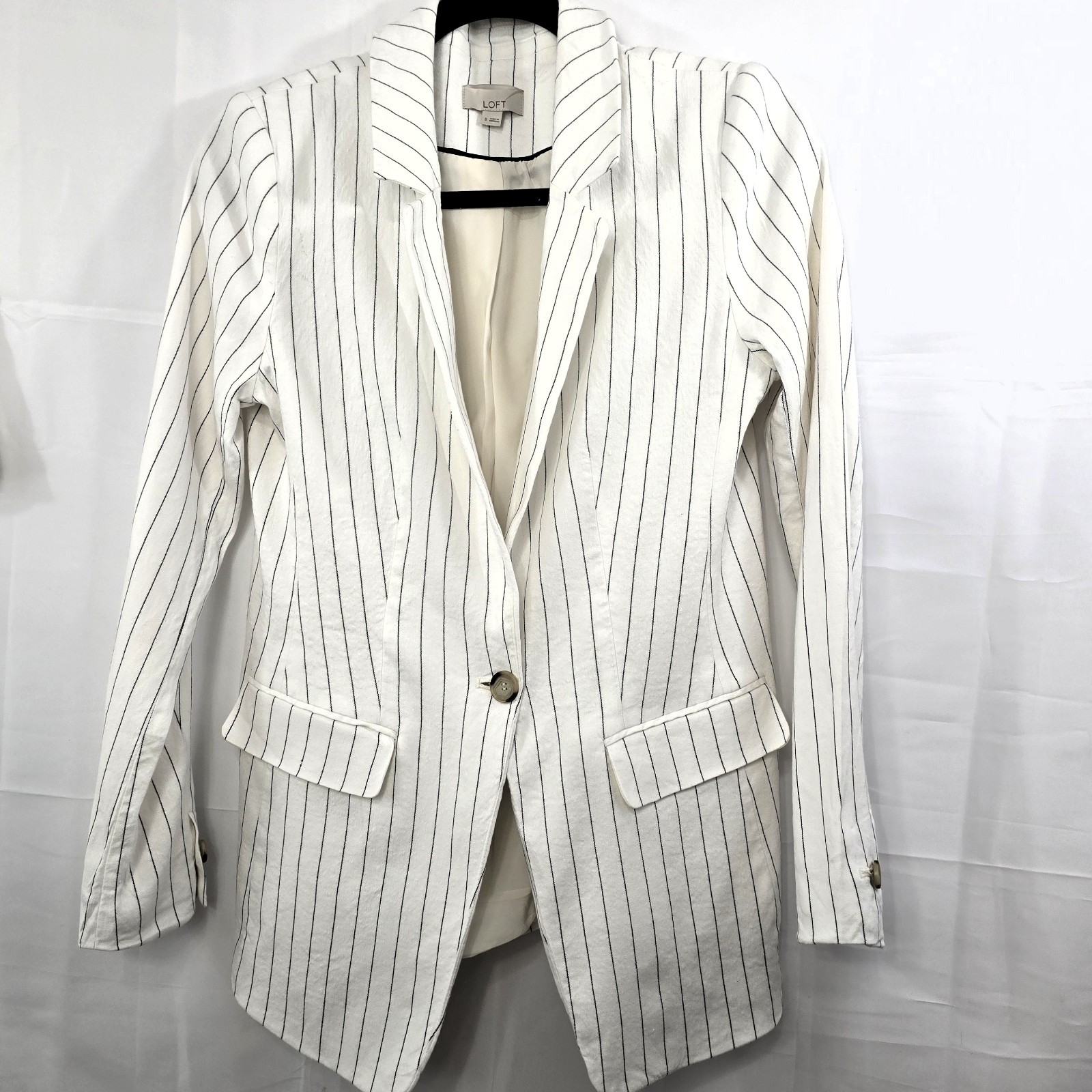 LOFT Linen Blend Blazer & Shorts 2 Pc Set Women’s 8/4 Pinstripe White