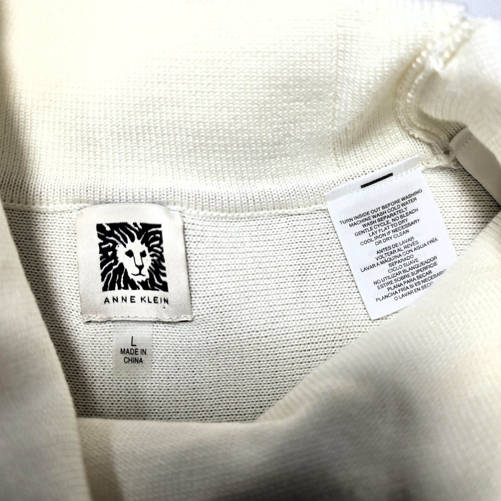 Anne Klein Double Face Poncho Sweater Size L Tan Cream Split Collar