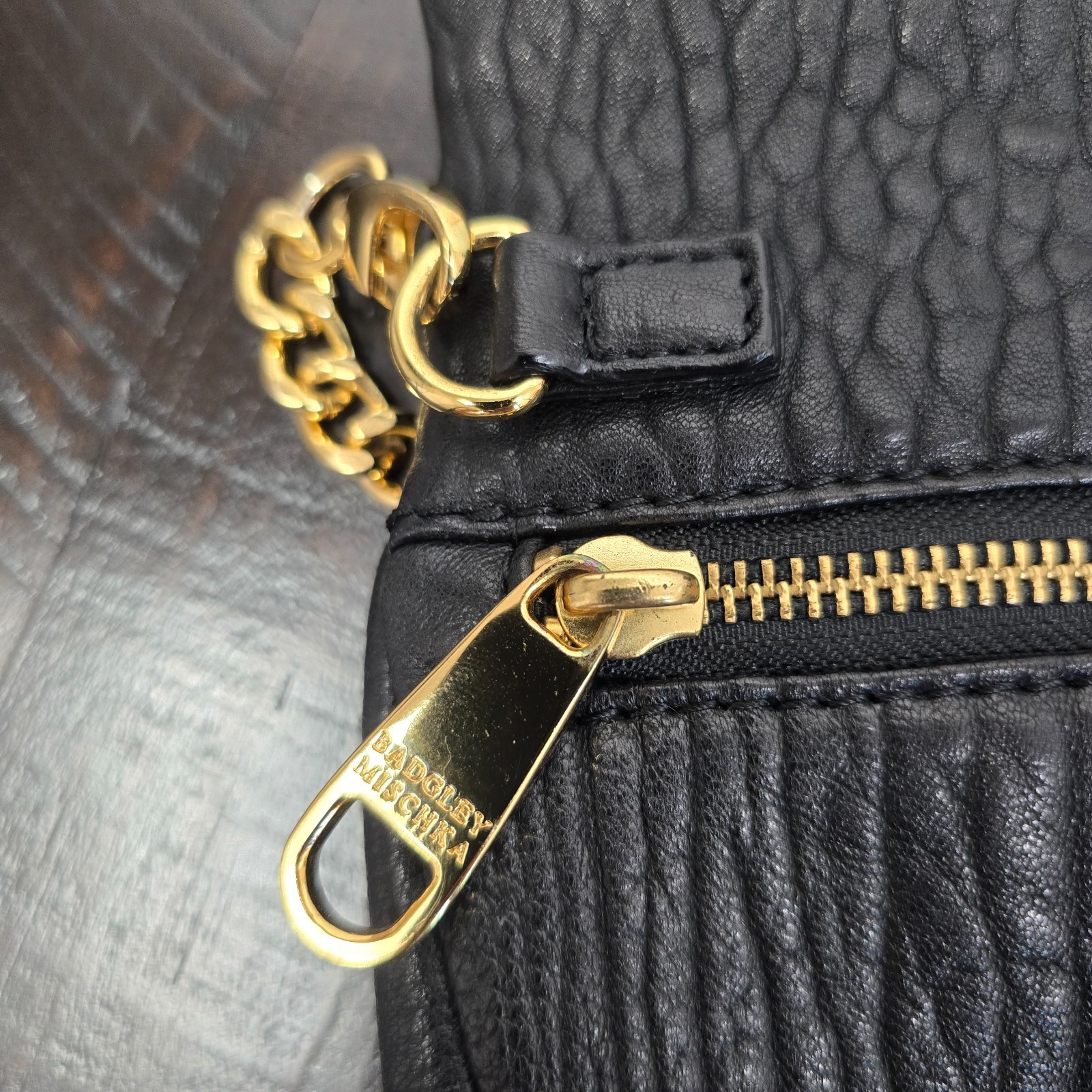 Badgley Mischka Black Leather Studded Crossbody Bag Chain Strap - Used
