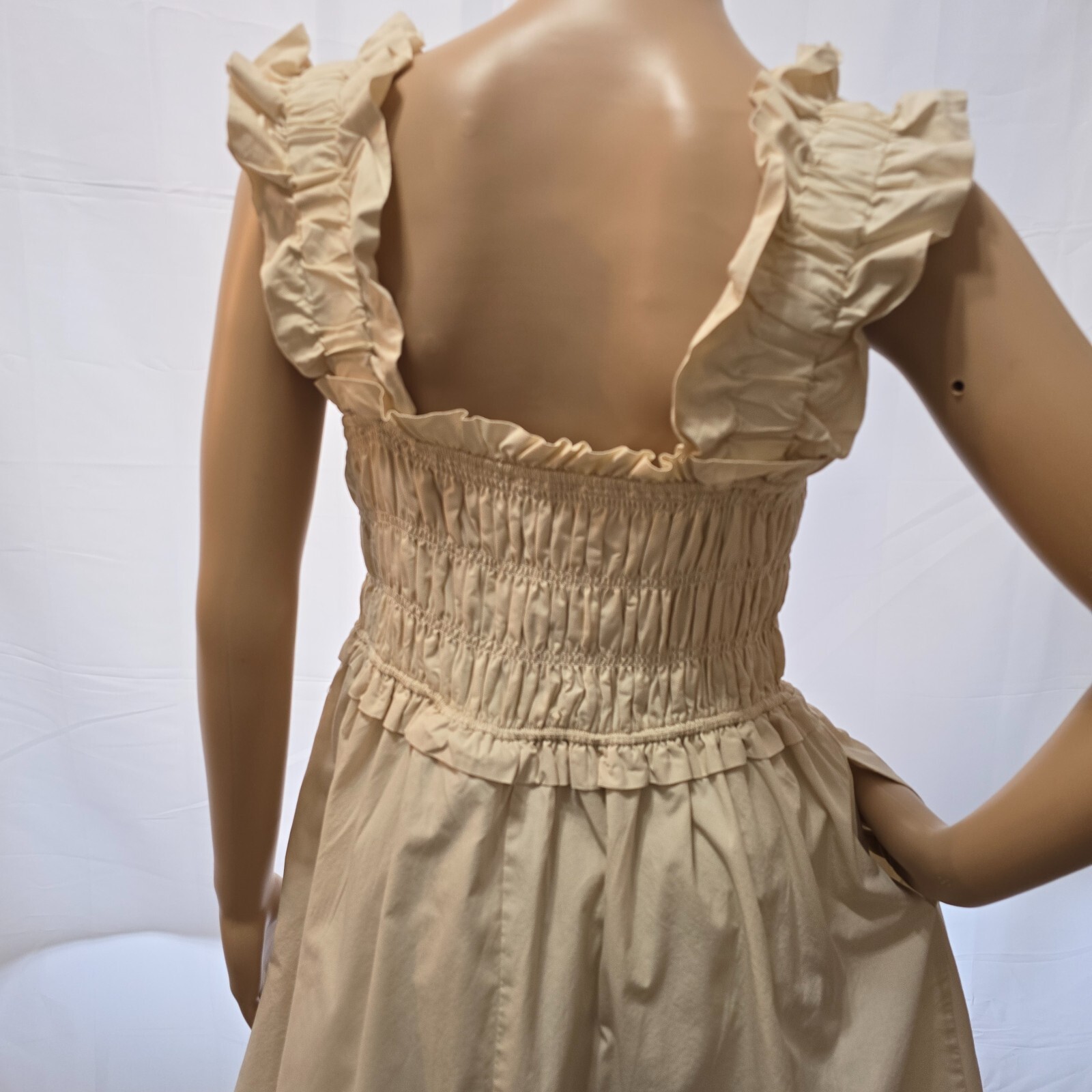 English Factory Women's Ruffled Shoulder Straps Midi Dress | Beige | Size S