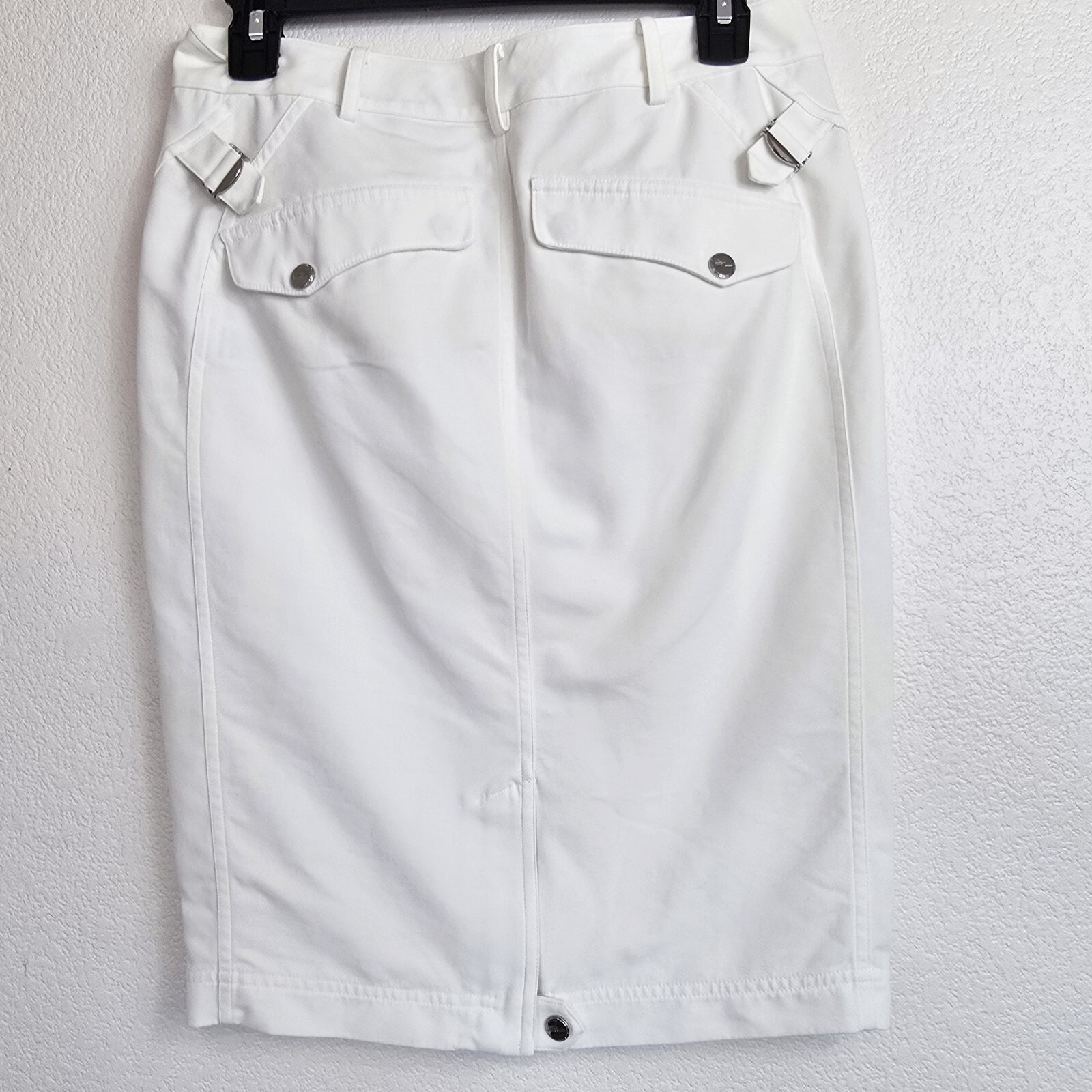 Ralph Lauren Black Label Skirt Womens SZ 6 White Cotton Pencil Flap Pockets