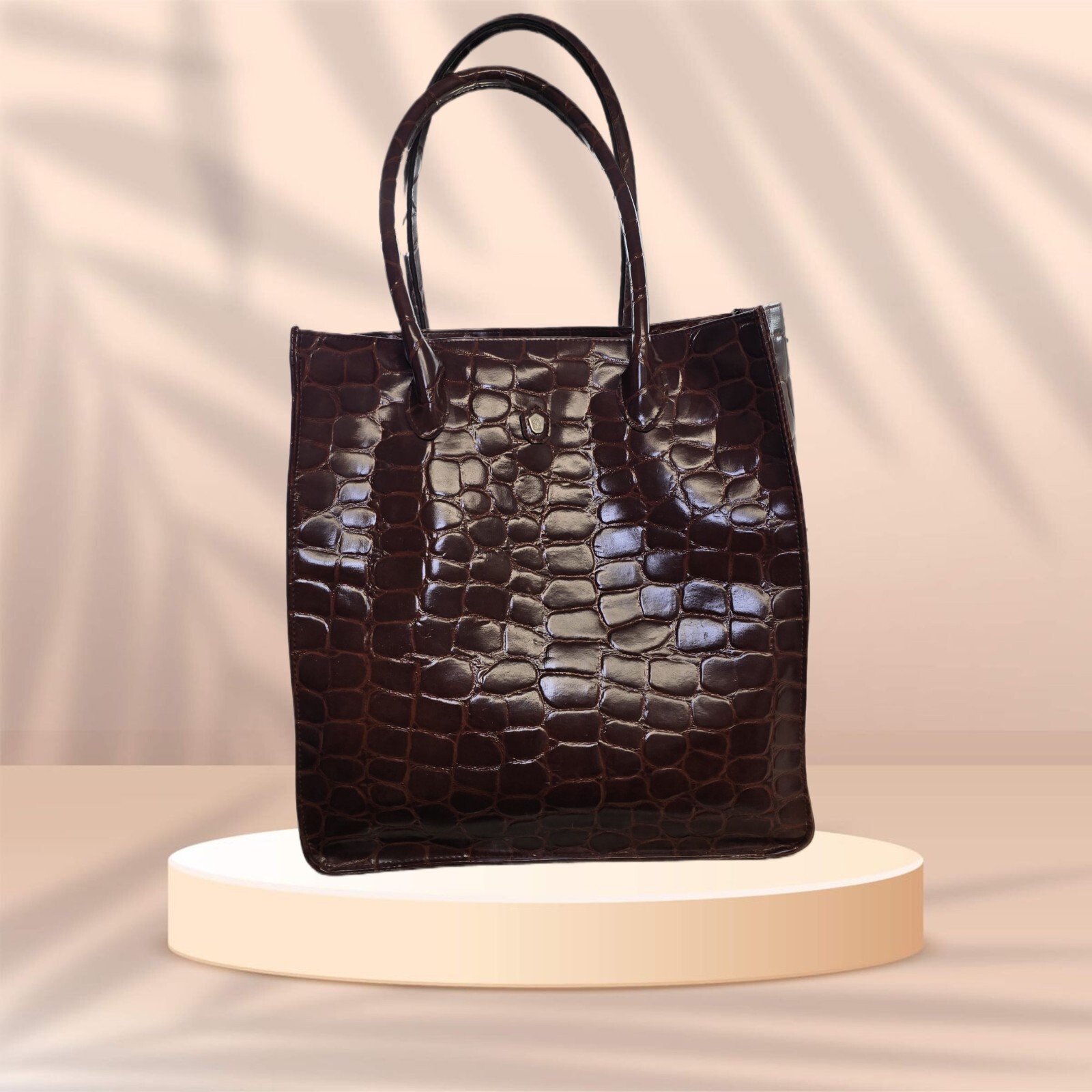 RALPH LAUREN SARAFI Brown Embossed PVC Large Tote Bag 15X13.