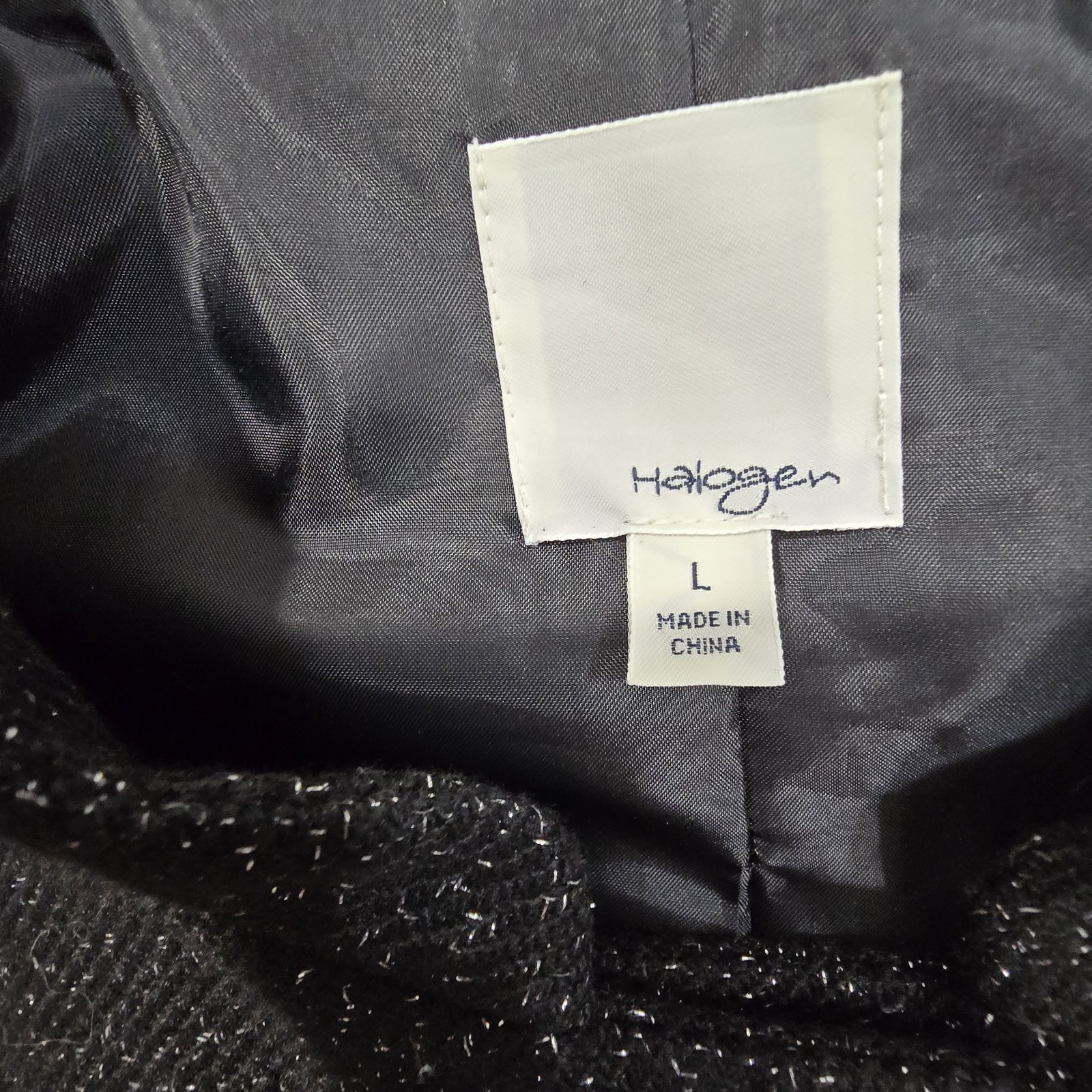 Halogen Virgin Wool Double-Breasted Black Silver Metallic Blazer Large