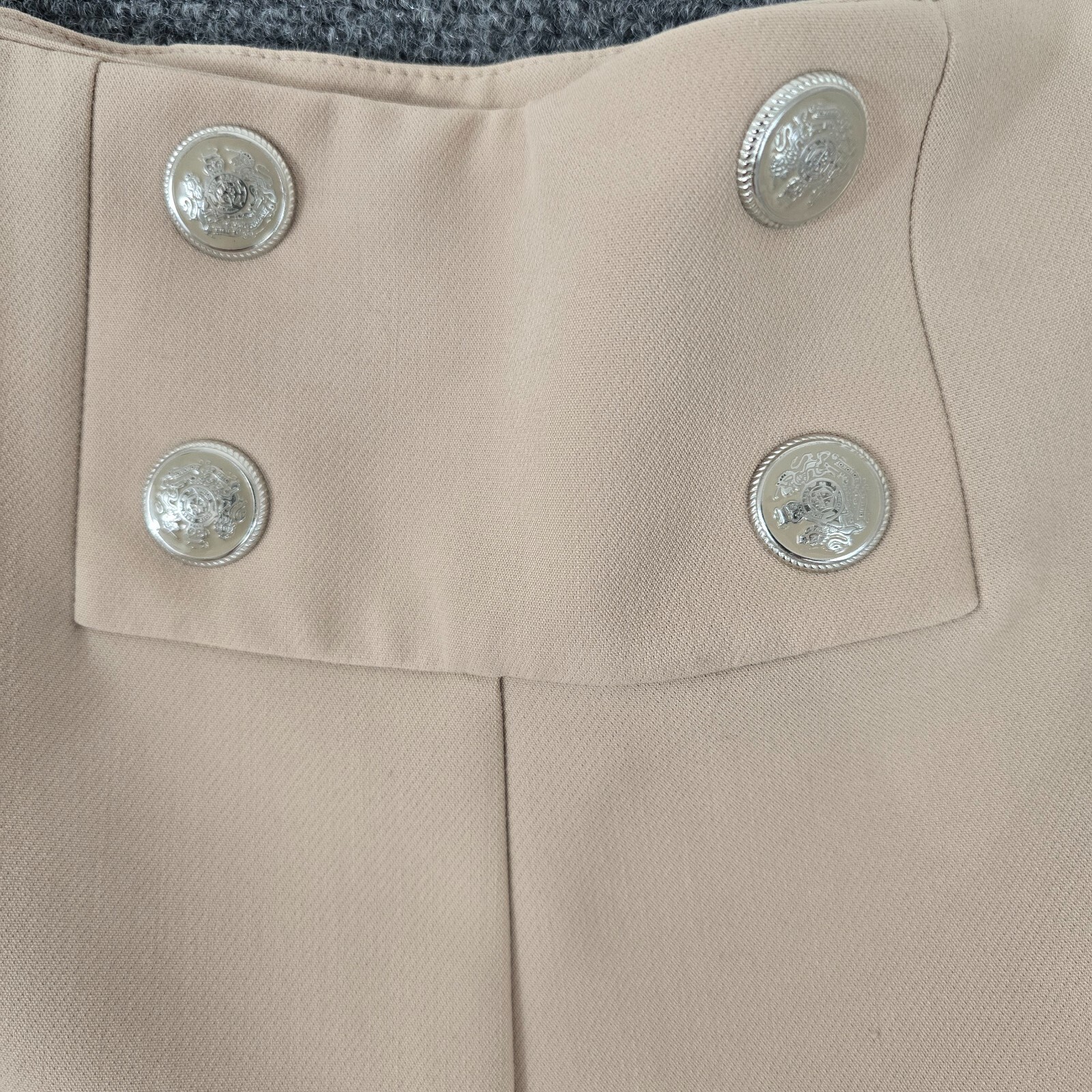 Zara Women's High Waisted Beige Trousers With Button Waist Detail - Size S
