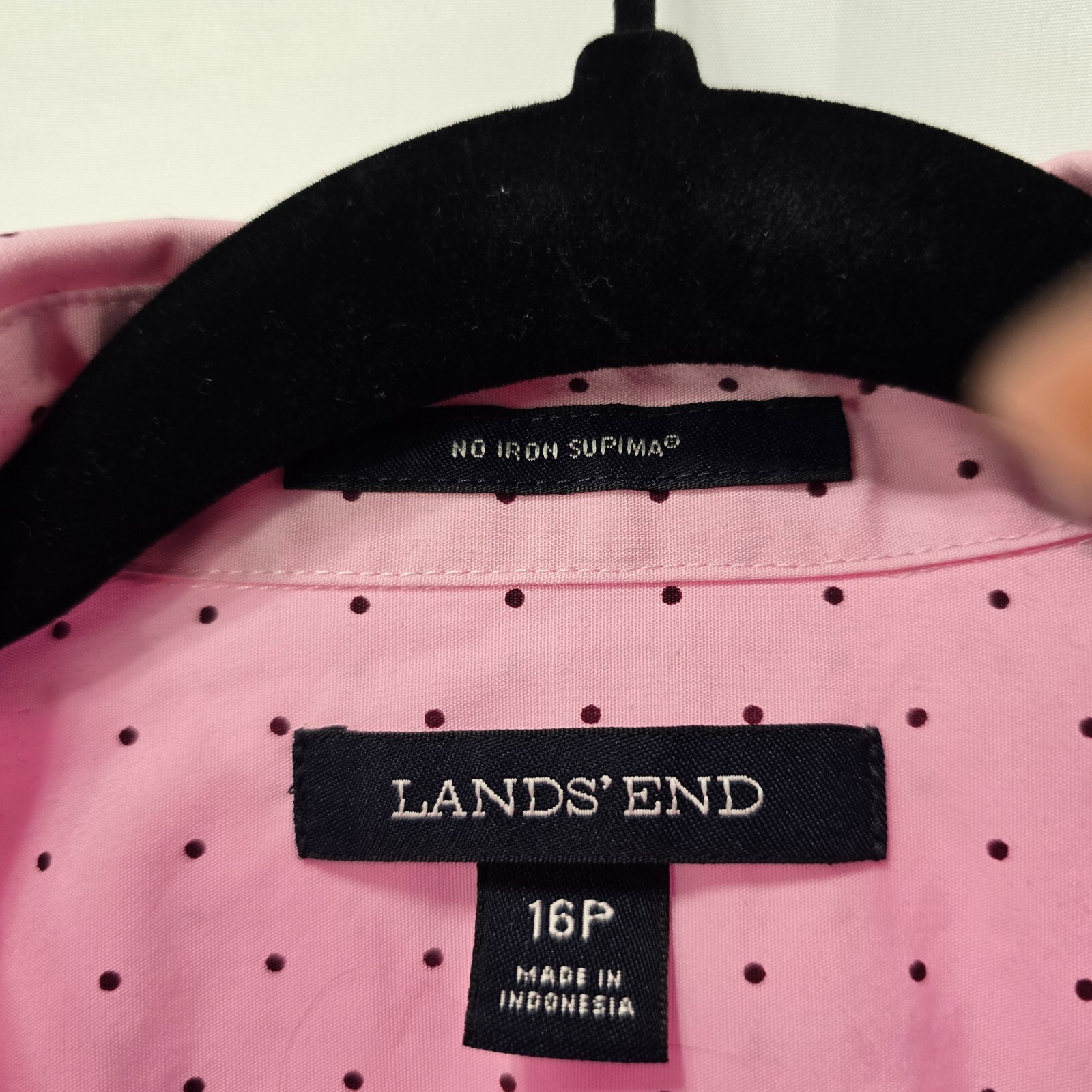 Lands' End Women's No Iron Shirt – Pink/Brown Polka Dots – Size 16P