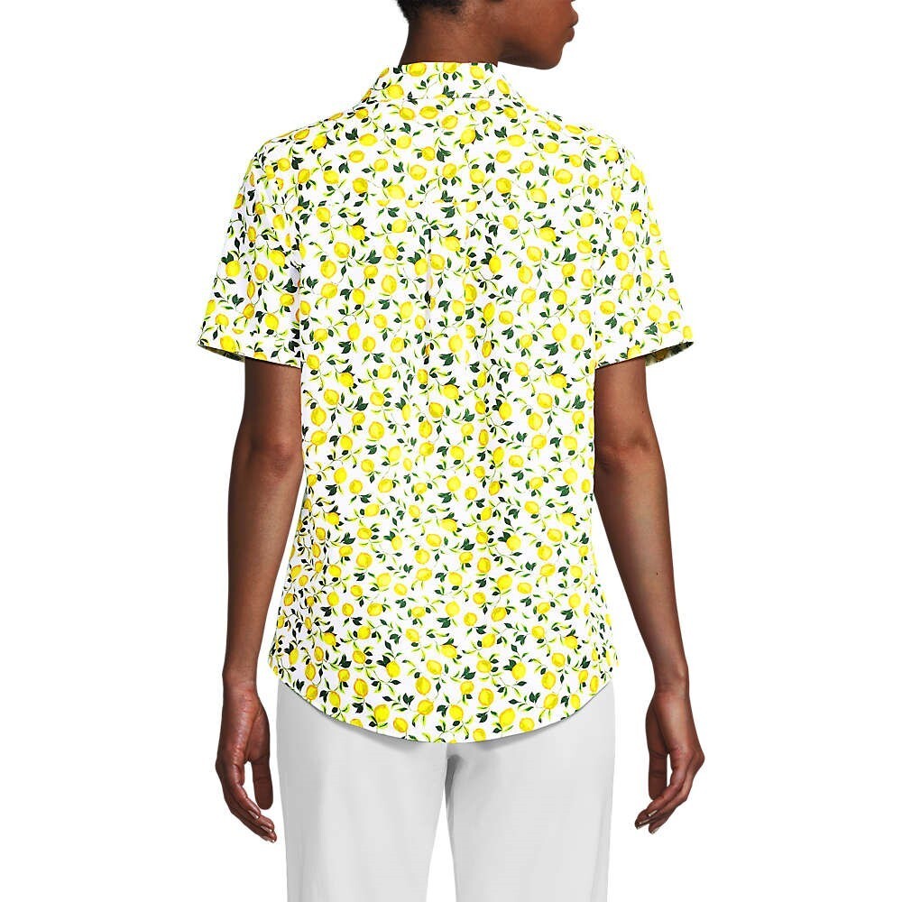 Lands’ End Women’s Wrinkle-Free No-Iron Shirt – Size S, White Lemons Print