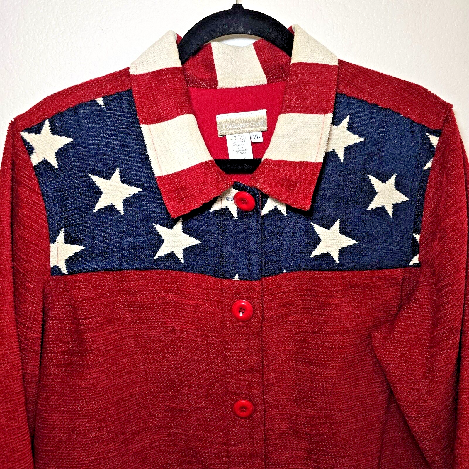 Coldwater Creek Women's Textured Button Down Jacket PL – Patriotic American Flag