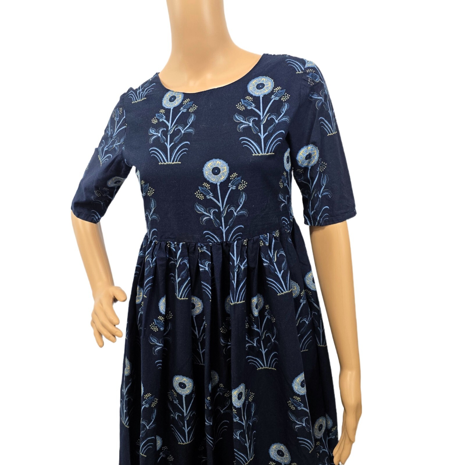 Vishudh Women’s Printed Ankle-Length Aline Dress, Blue, Size S