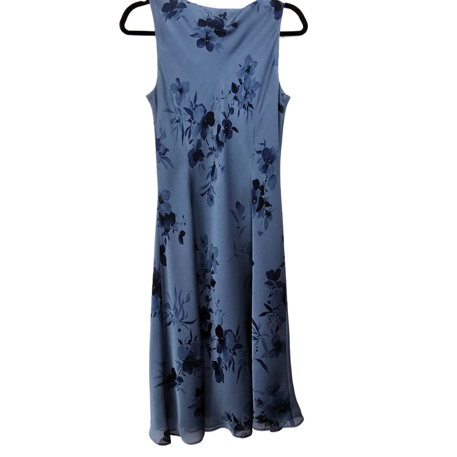 Ann Taylor Women's Blue Floral Midi Dress Size 10P Vintage Made in Korea