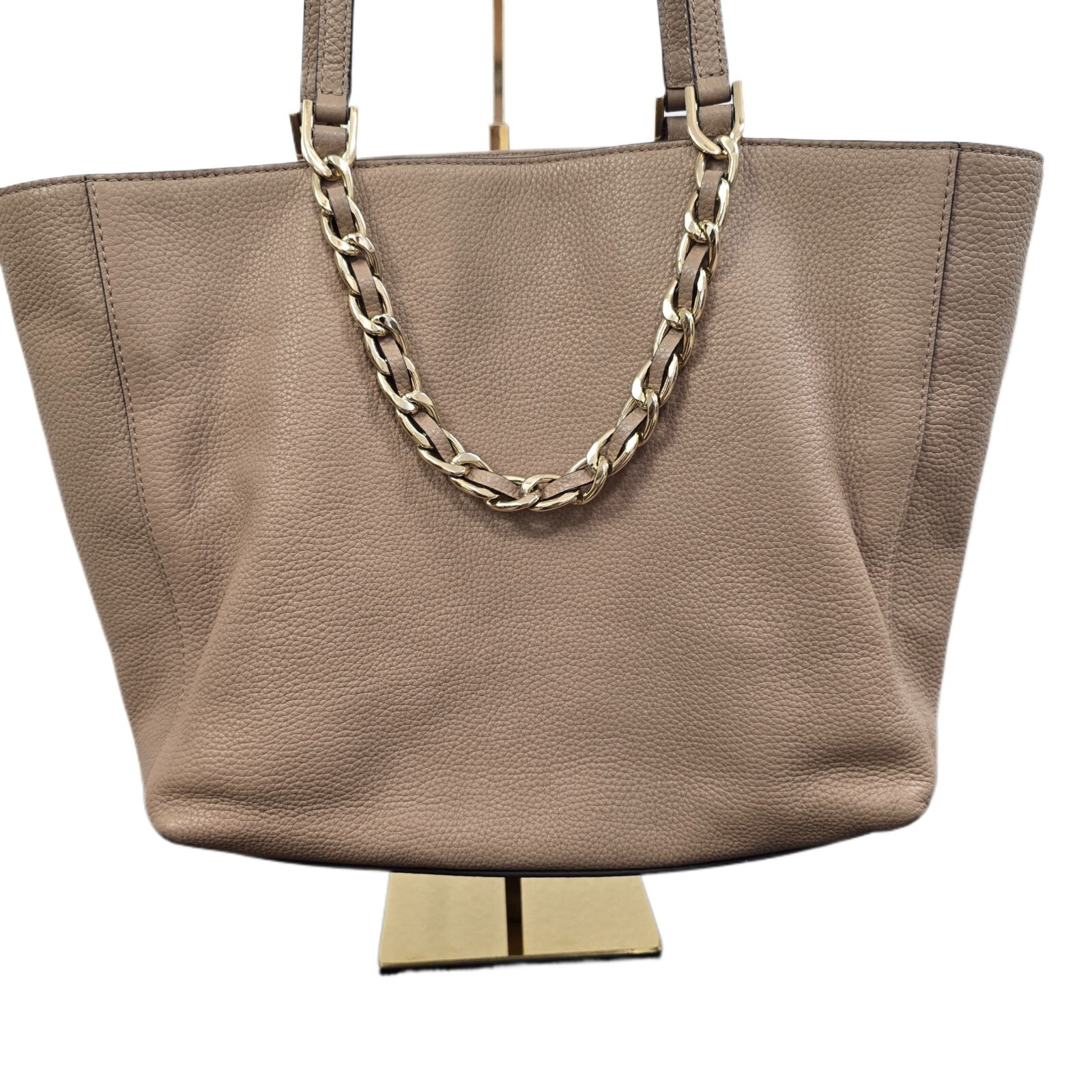 Michael Kors Harper Tote Large Khaki Shoulder Bag Leather Gold Chain MK