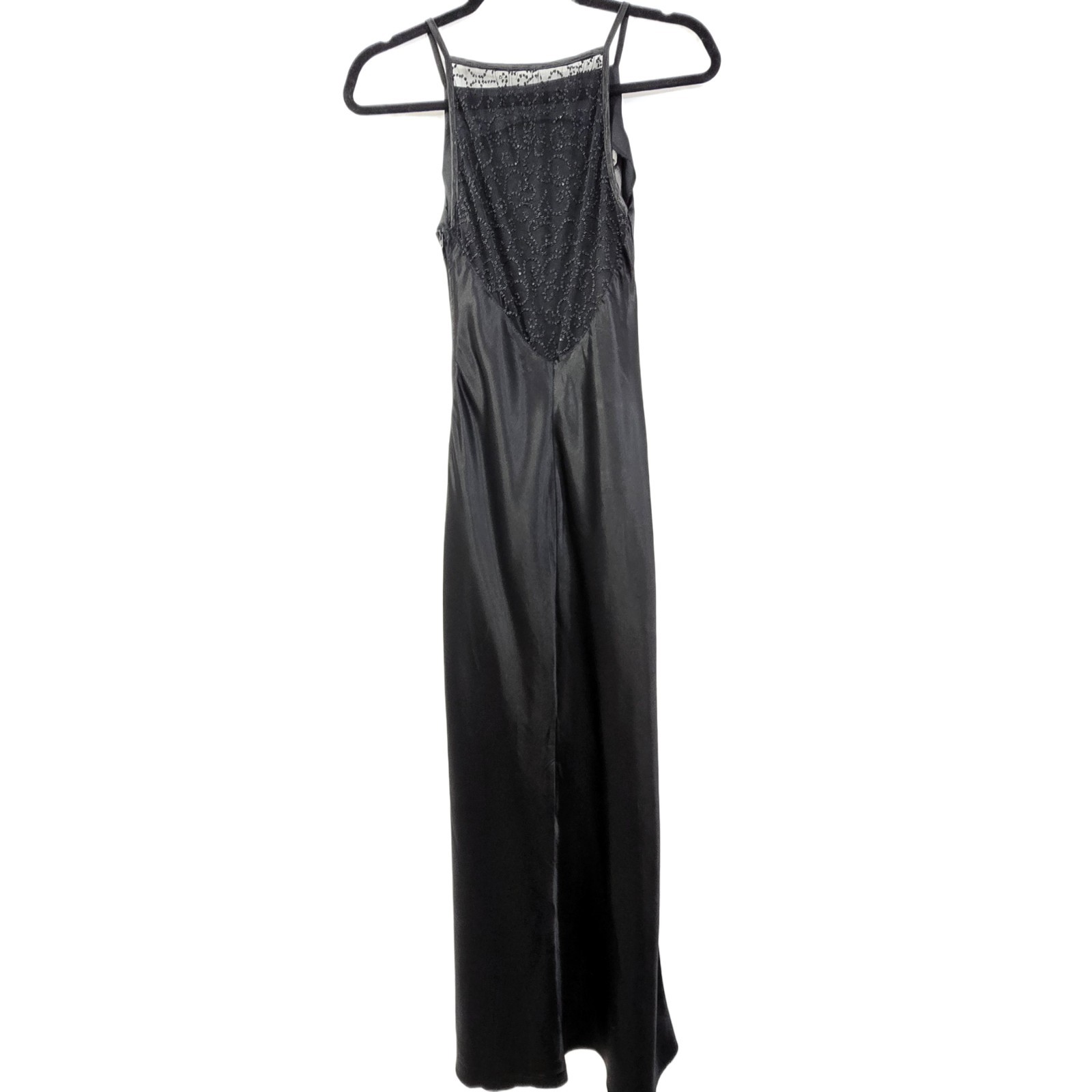 Roberta Vintage 1990s Black Satin Slip Dress Gown 5/6 Beaded Sheer Back