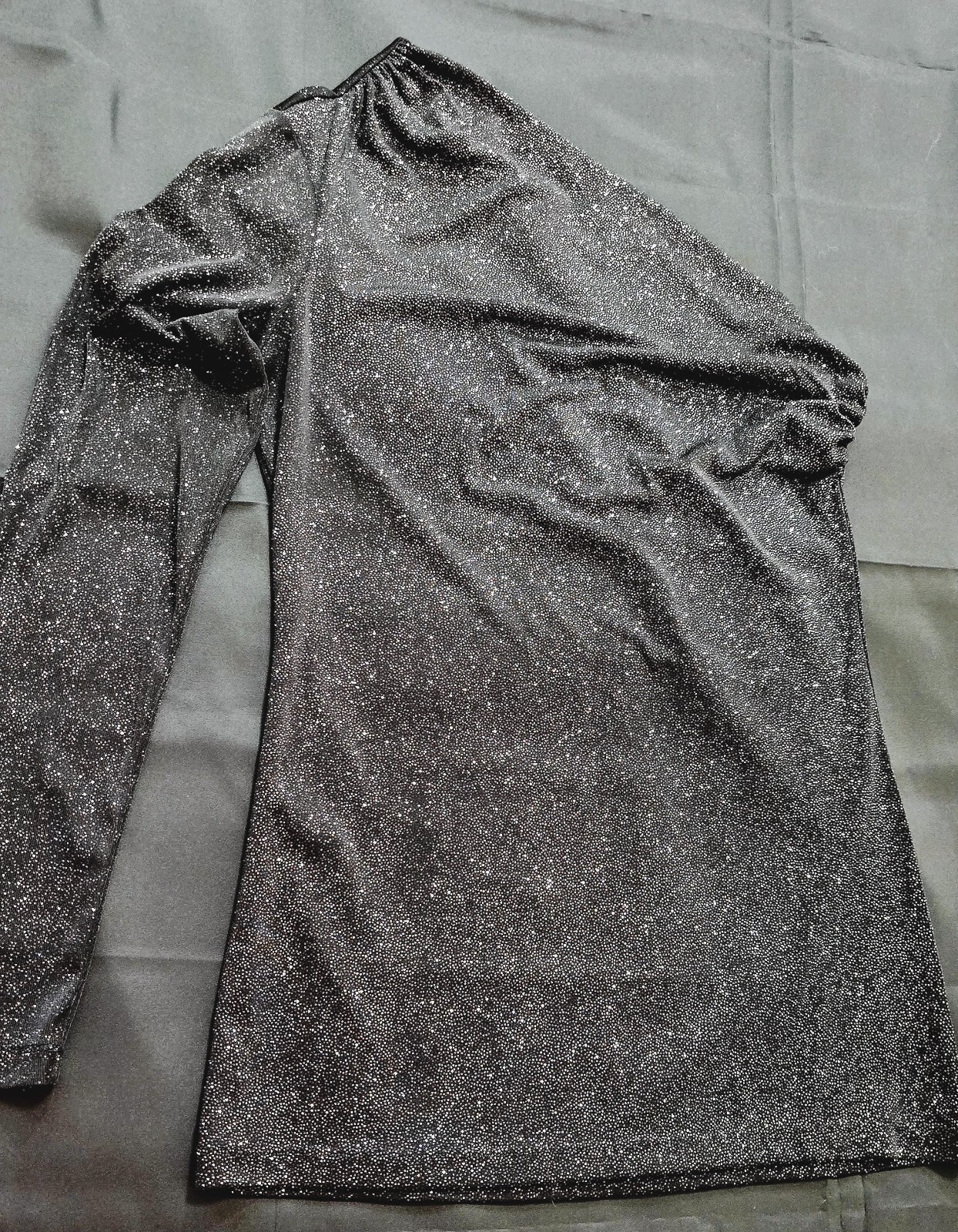 Allen B Women’s One-Sleeve Shiny Blouse, Size S – Bold & Glamorous Stretch Fit!