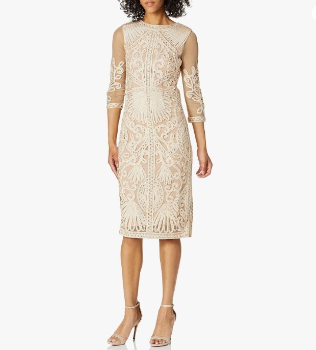 JS Collections Women's Ribbon Embroidered Midi Sheath Dress - Size 4