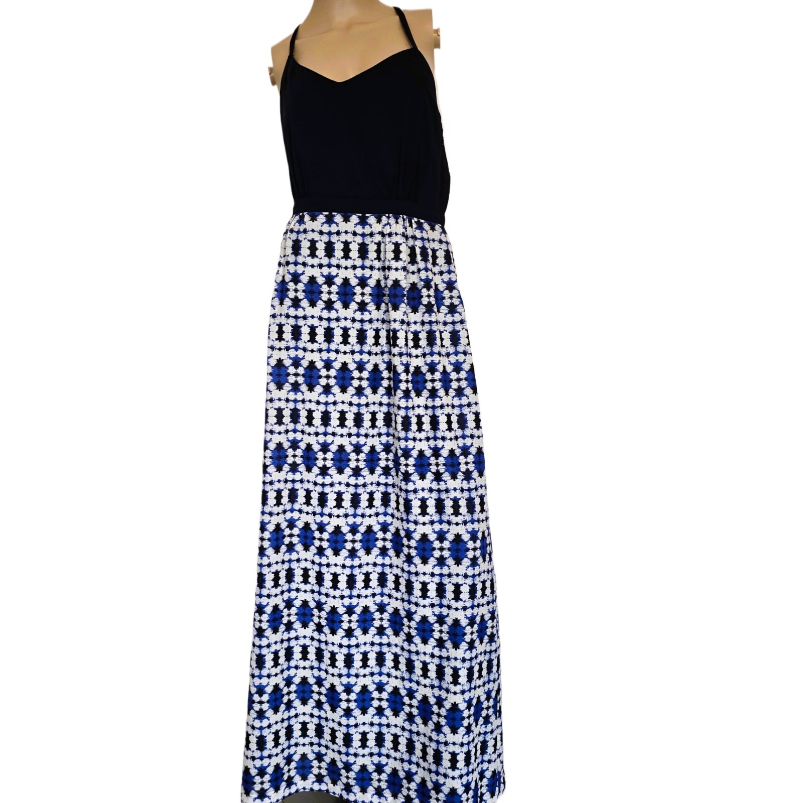 J.CREW Boho Maxi Dress 4 Blue Halter Geometric Print Summer Vacation