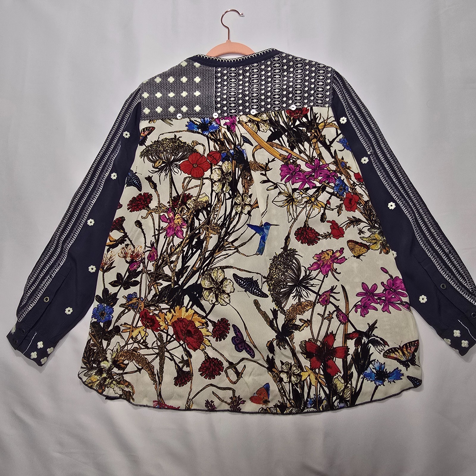 John Mark Women's Floral Embroidered Back Detail Long Sleeve Top S