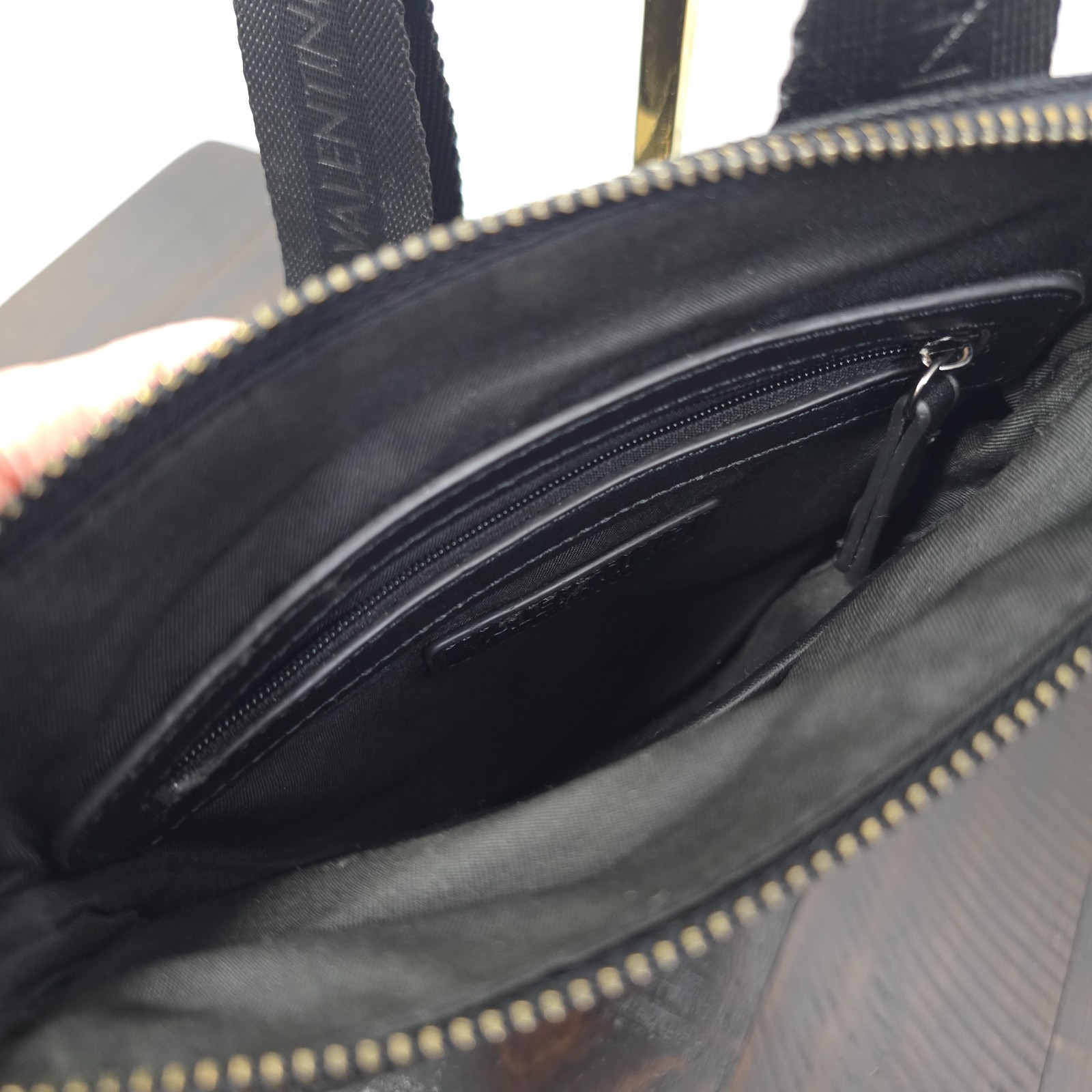 Valentino Men's Anakin Black Flight Crossbody Bag Canvas Leather Trim - Used