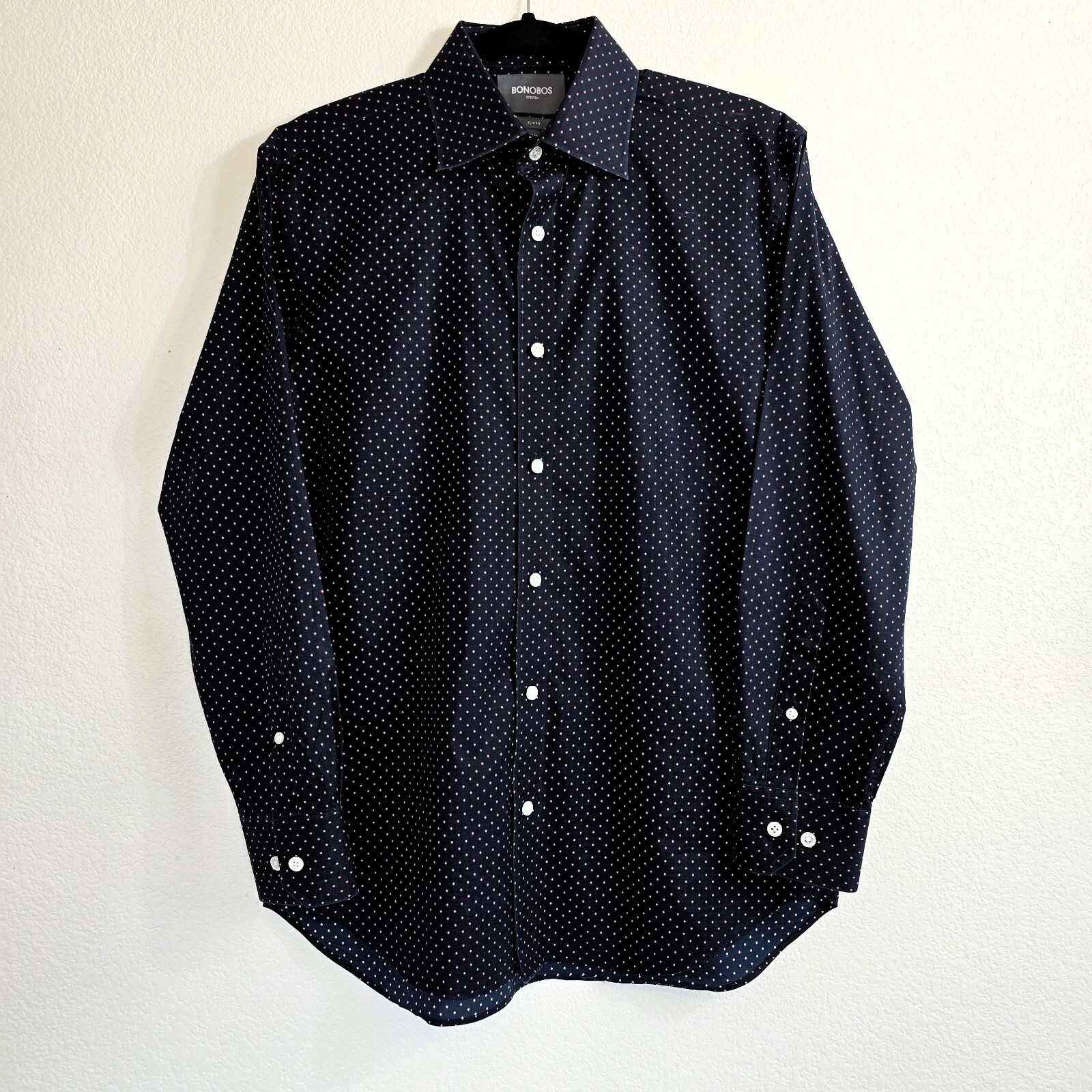 Bonobos Men’s Stretch Slim Fit Long Sleeve Dot Print Shirt – Size 15/33